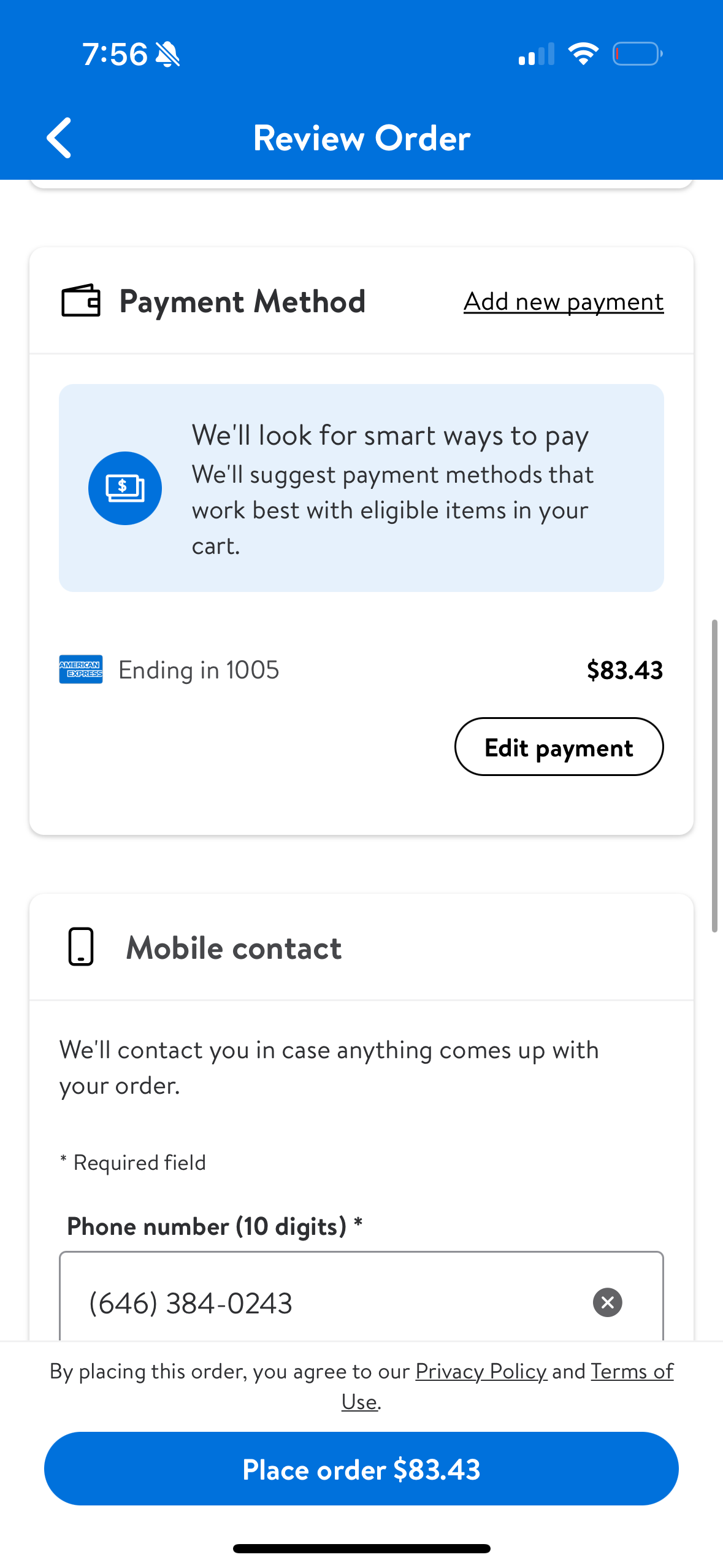 walmart checkout screenshot
