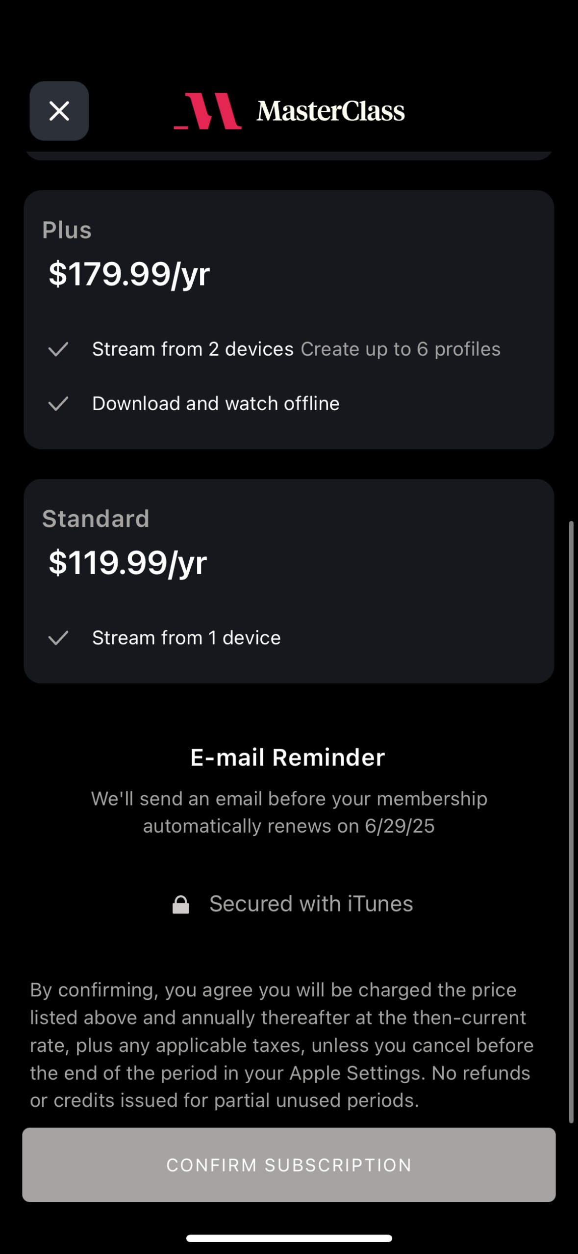 masterclass checkout screenshot