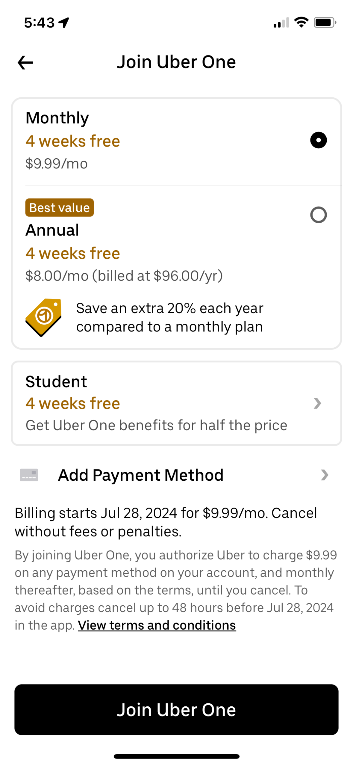 uber-eats checkout screenshot