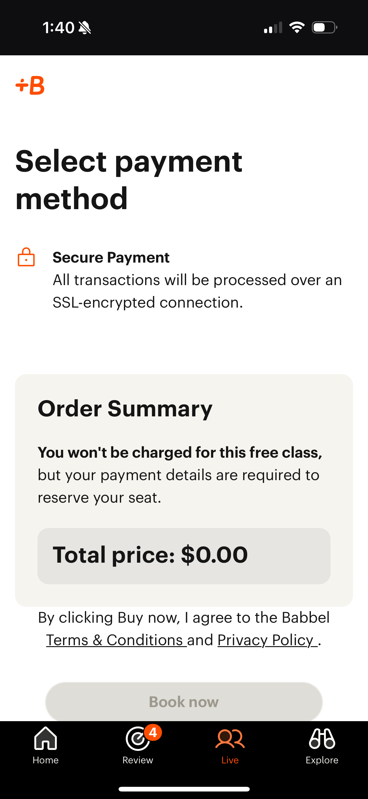 babbel checkout screenshot