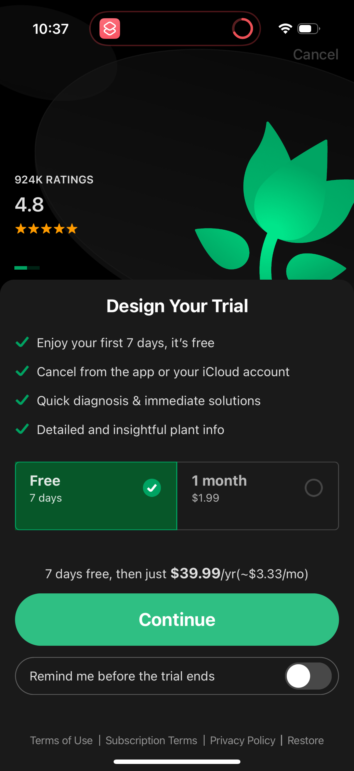 picturethis checkout screenshot