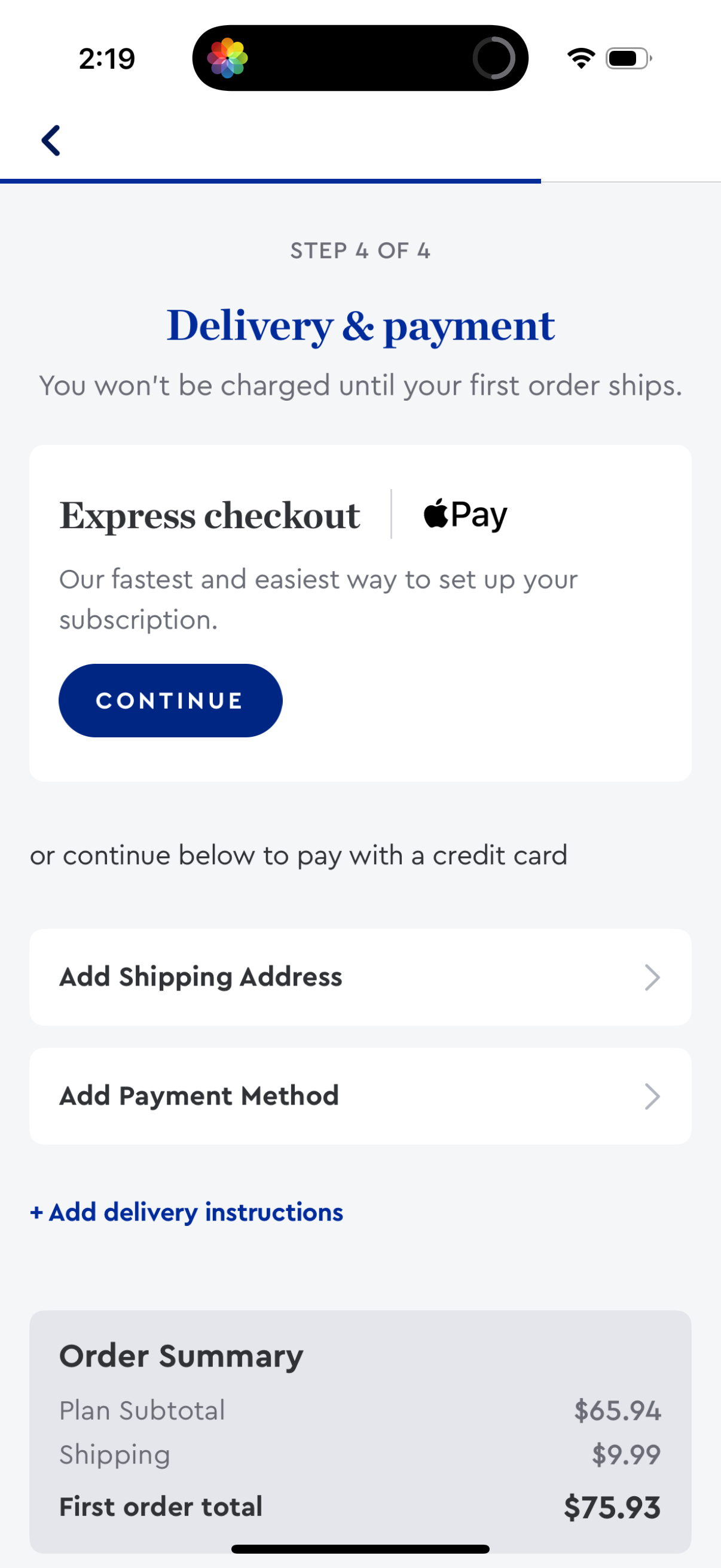 blue-apron checkout screenshot