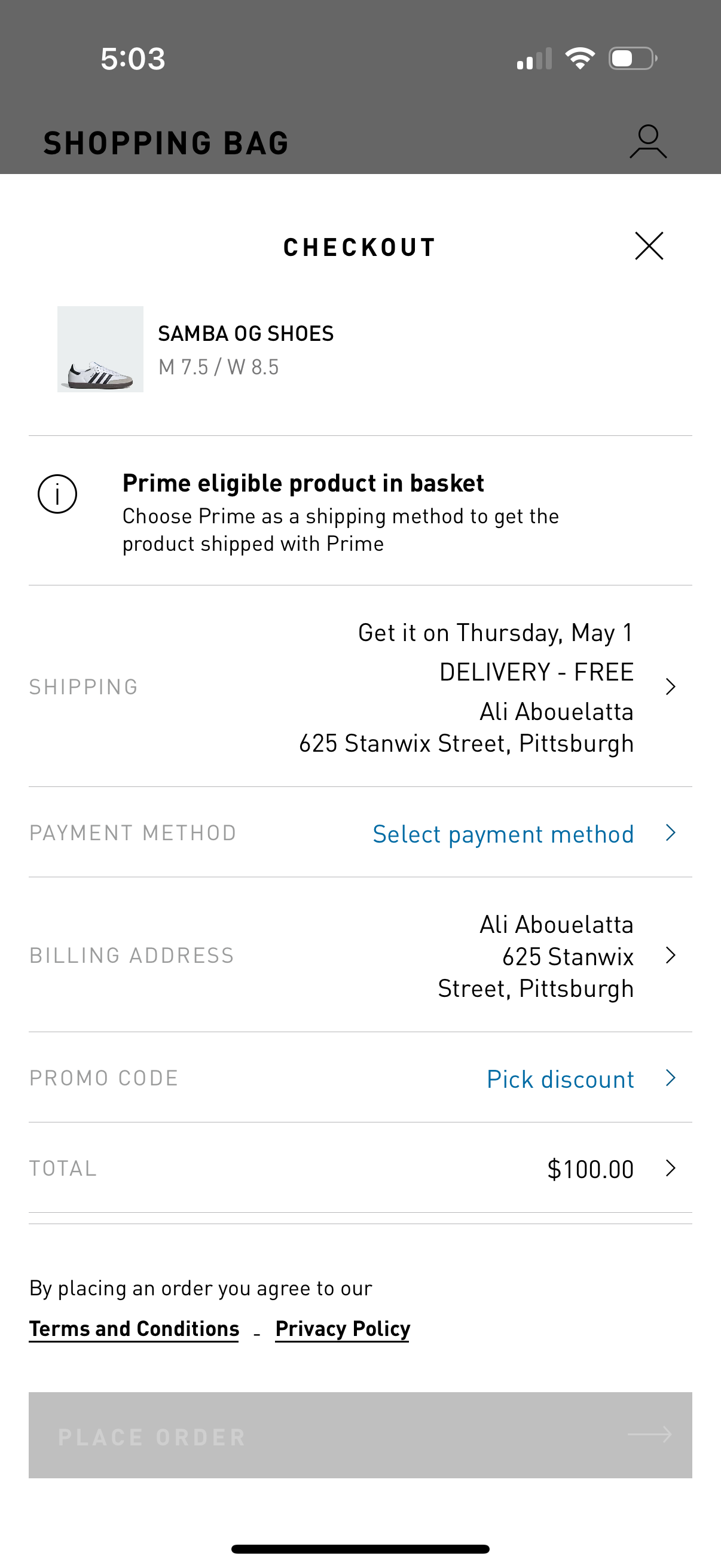 adidas checkout screenshot