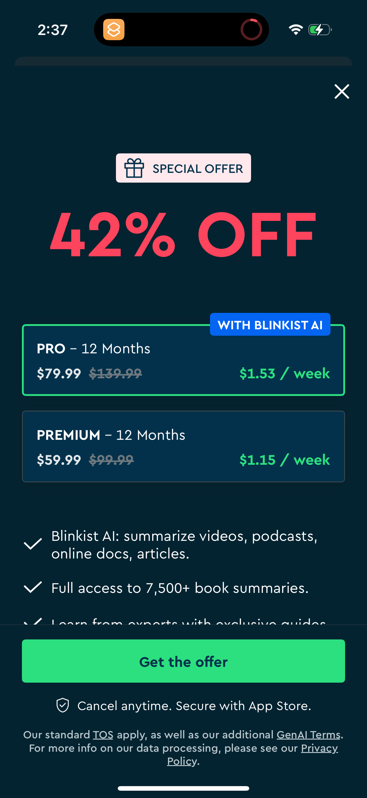 blinkist checkout screenshot