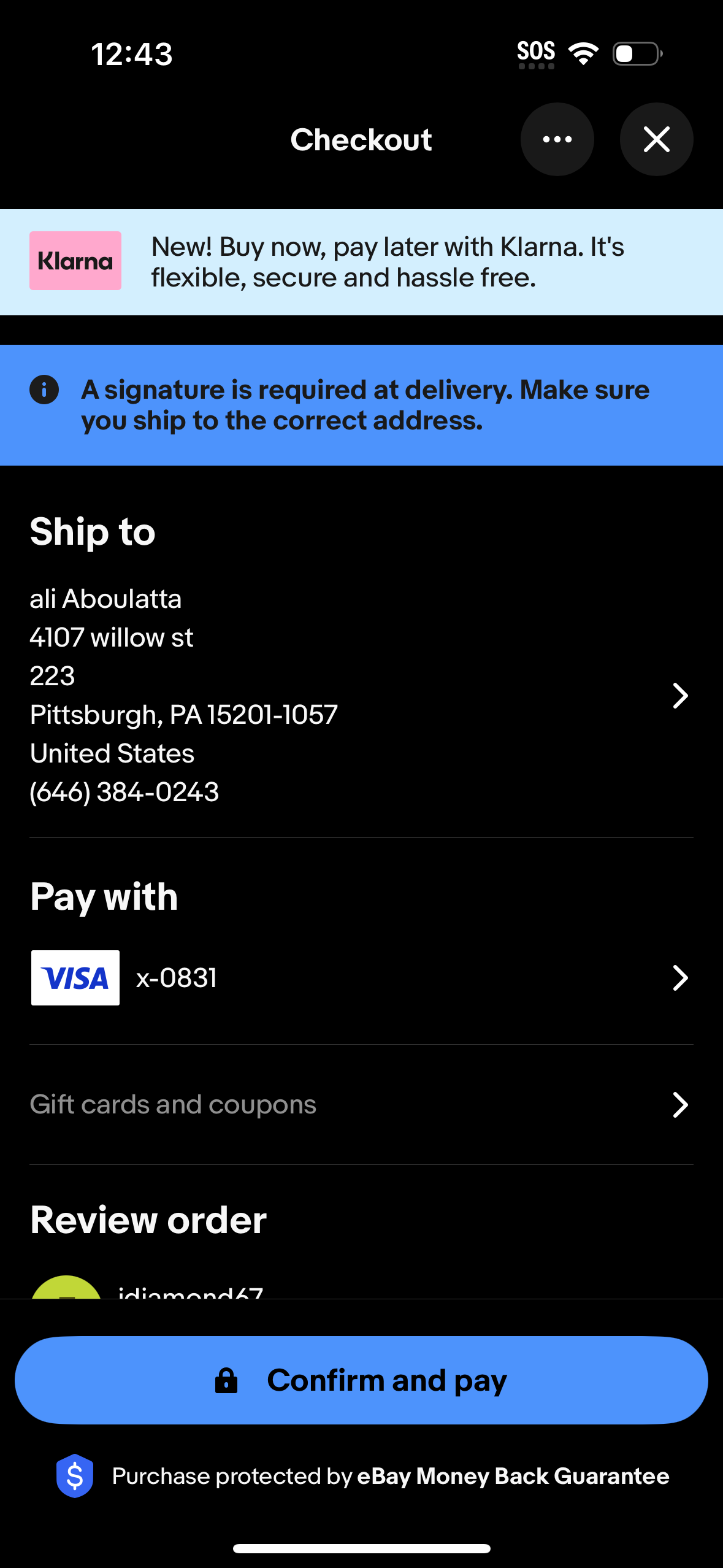 ebay checkout screenshot