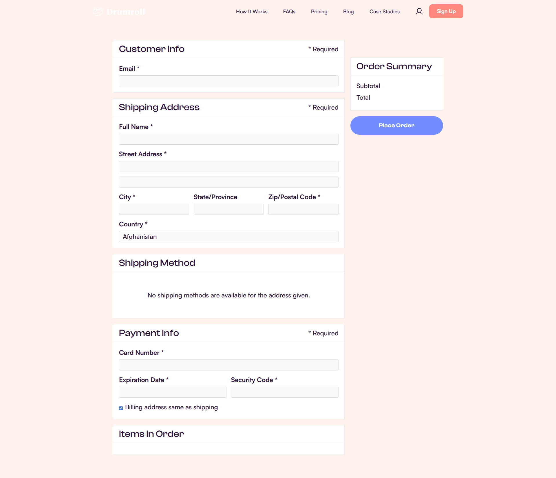 drumroll checkout screenshot