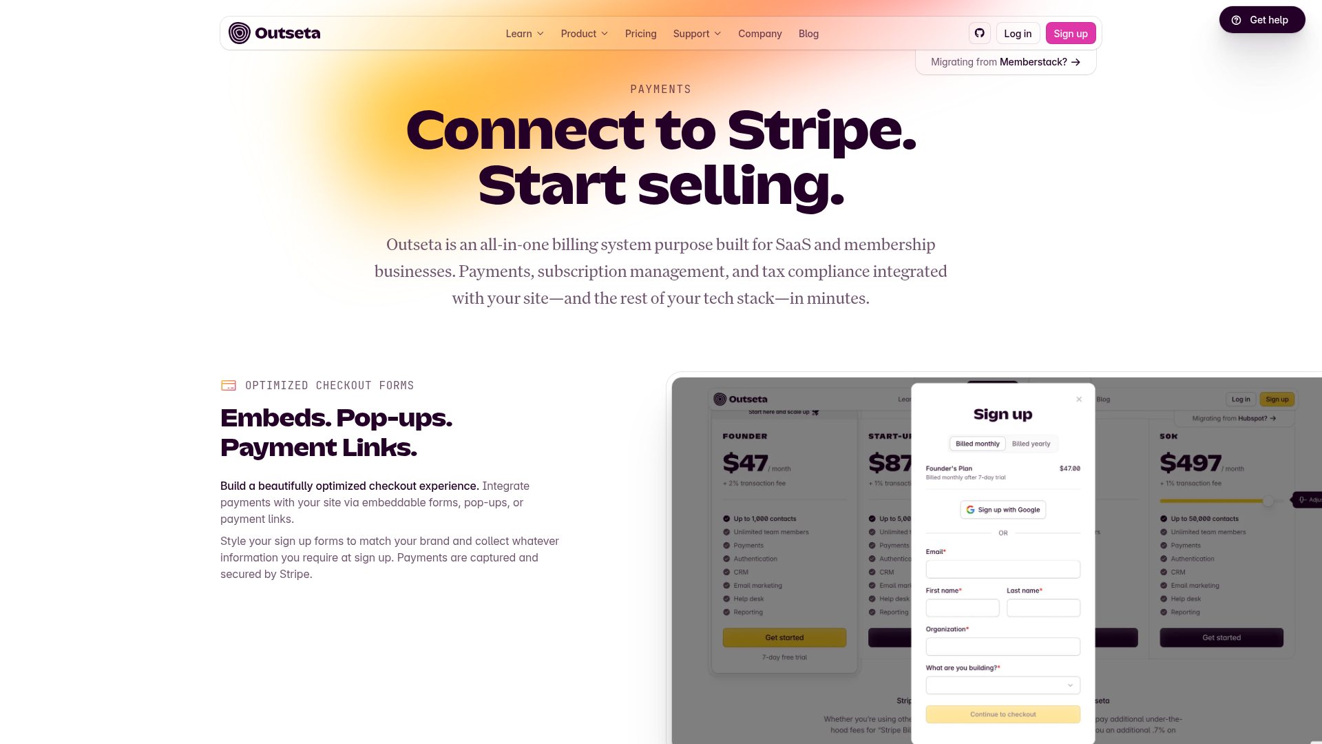 outseta-memberstack-alternative checkout screenshot