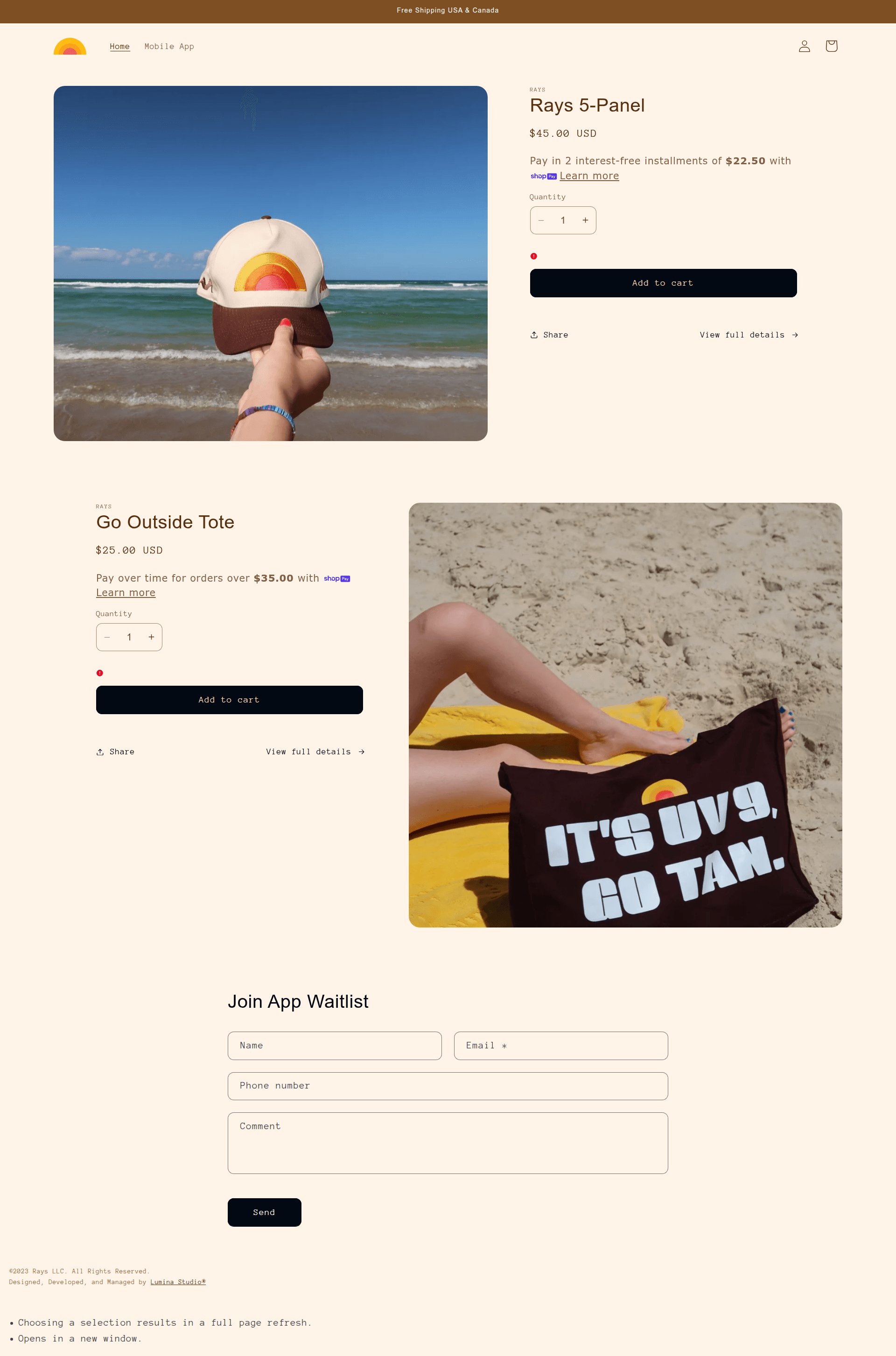 rays checkout screenshot