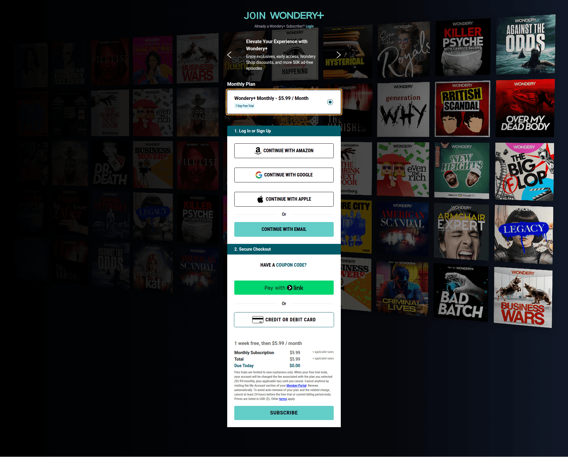 wondery checkout screenshot