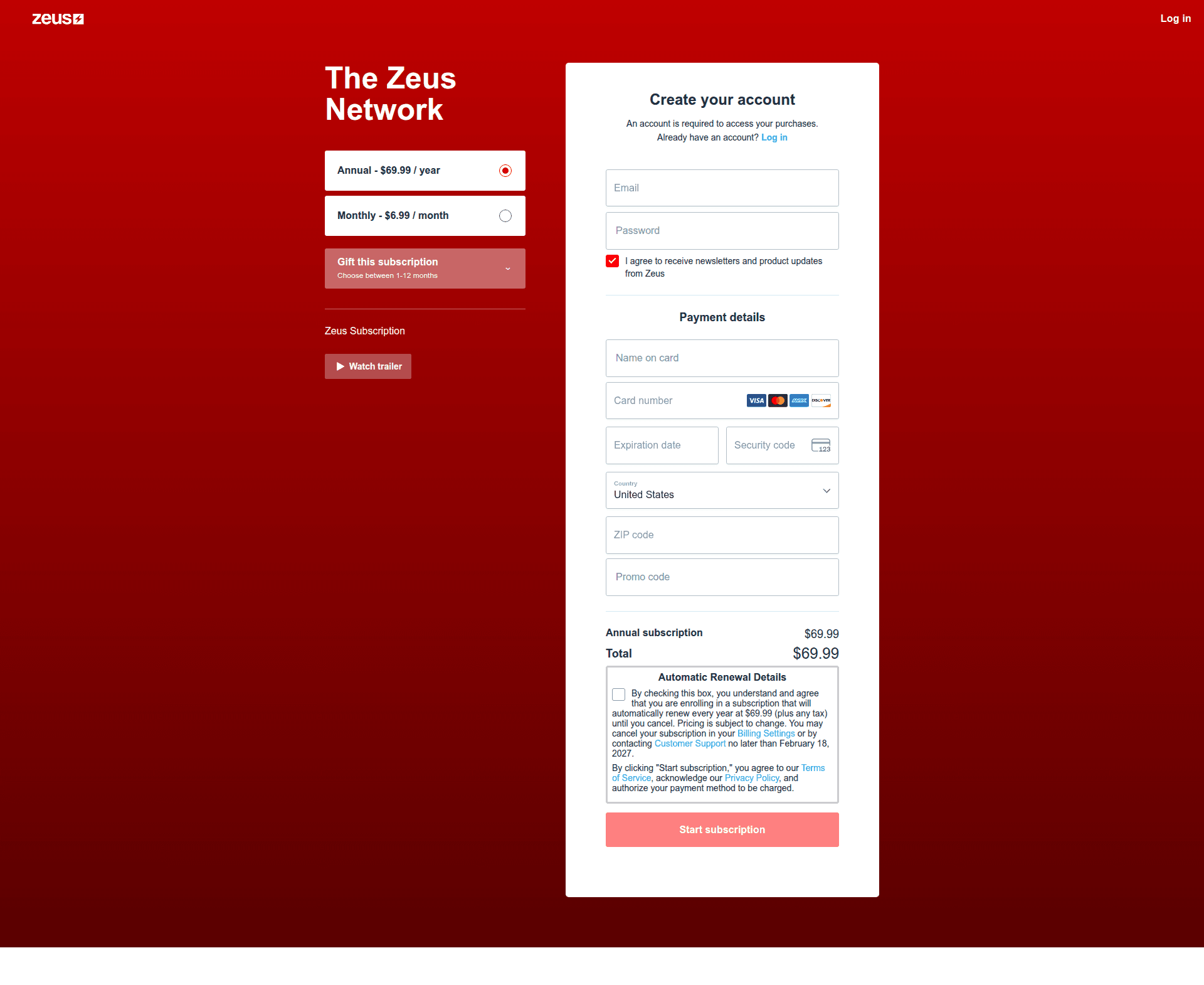 zeus checkout screenshot