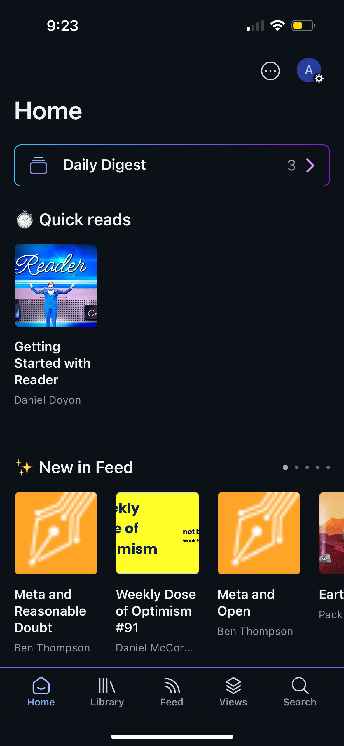 reader dashboard screenshot