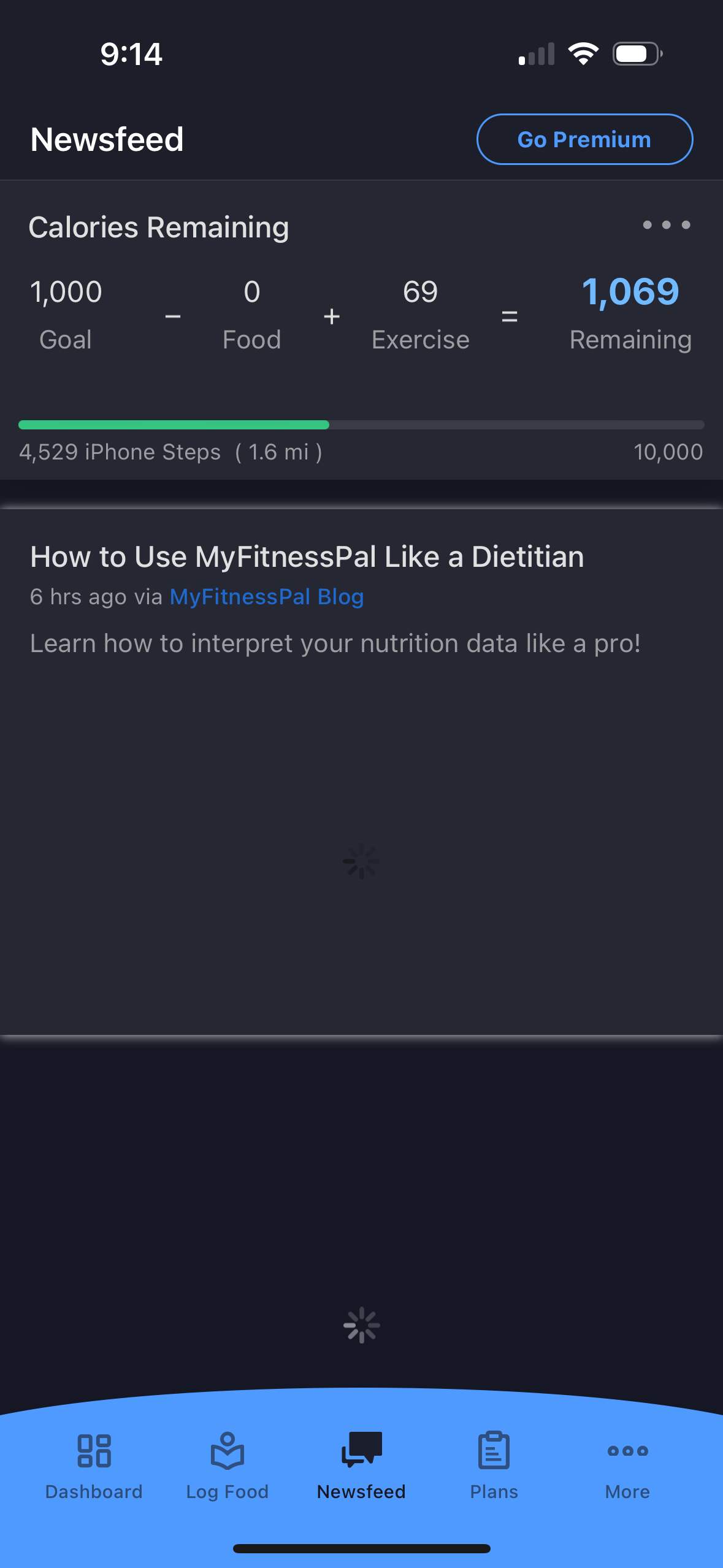 myfitnesspal dashboard screenshot