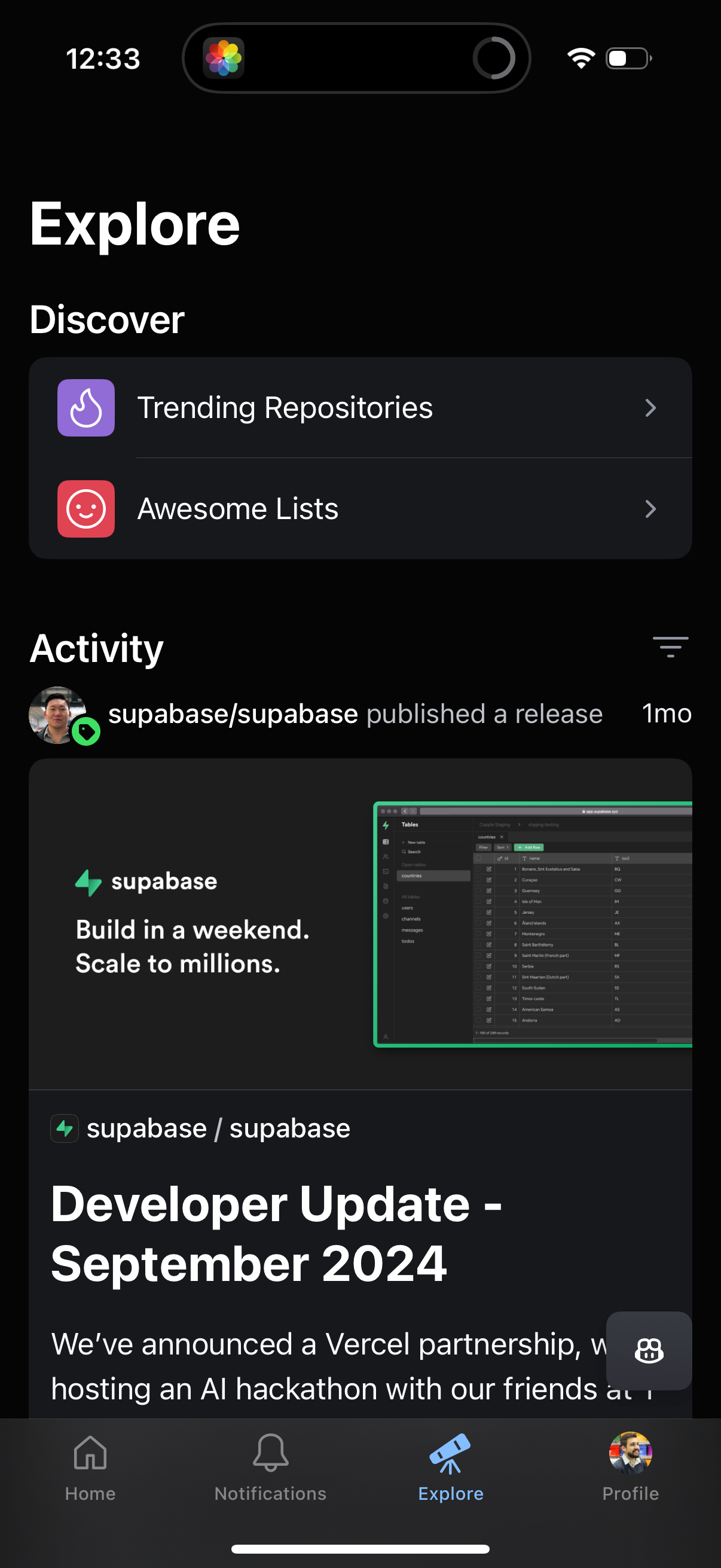 github dashboard screenshot