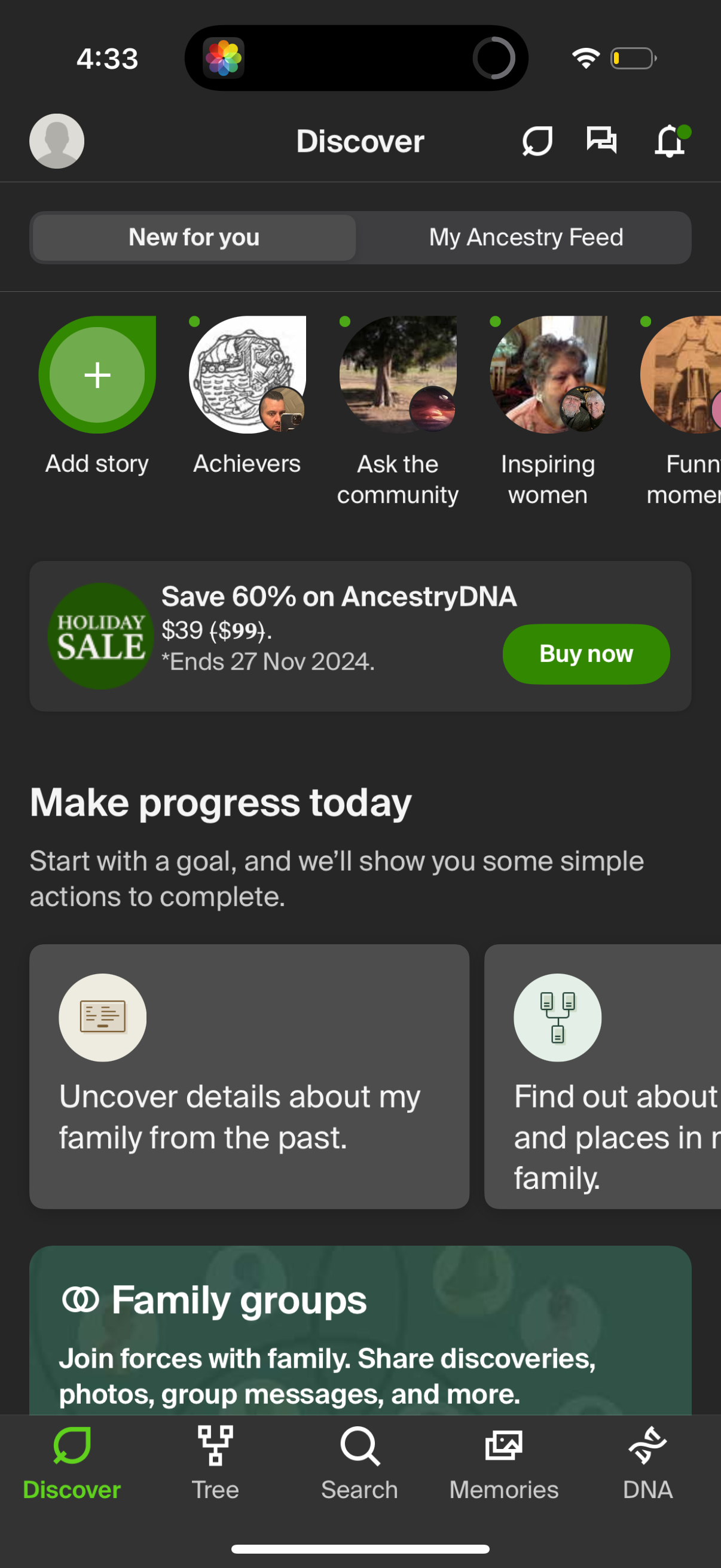 ancestry dashboard screenshot
