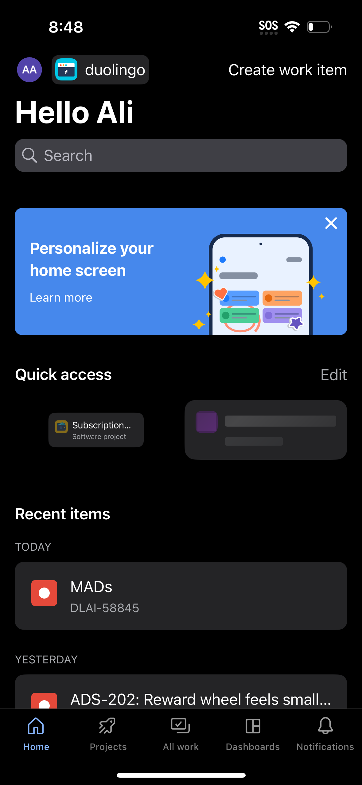jira dashboard screenshot