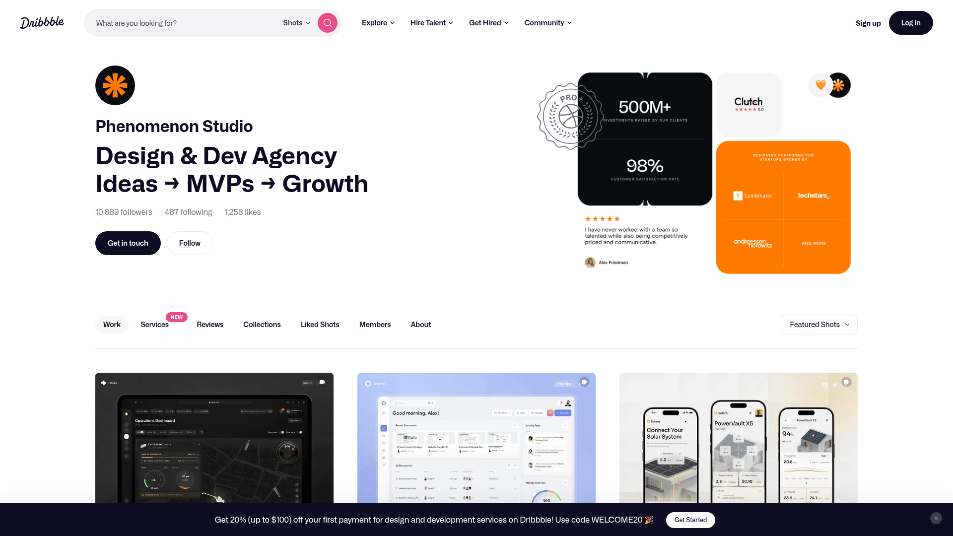dribbble dashboard screenshot
