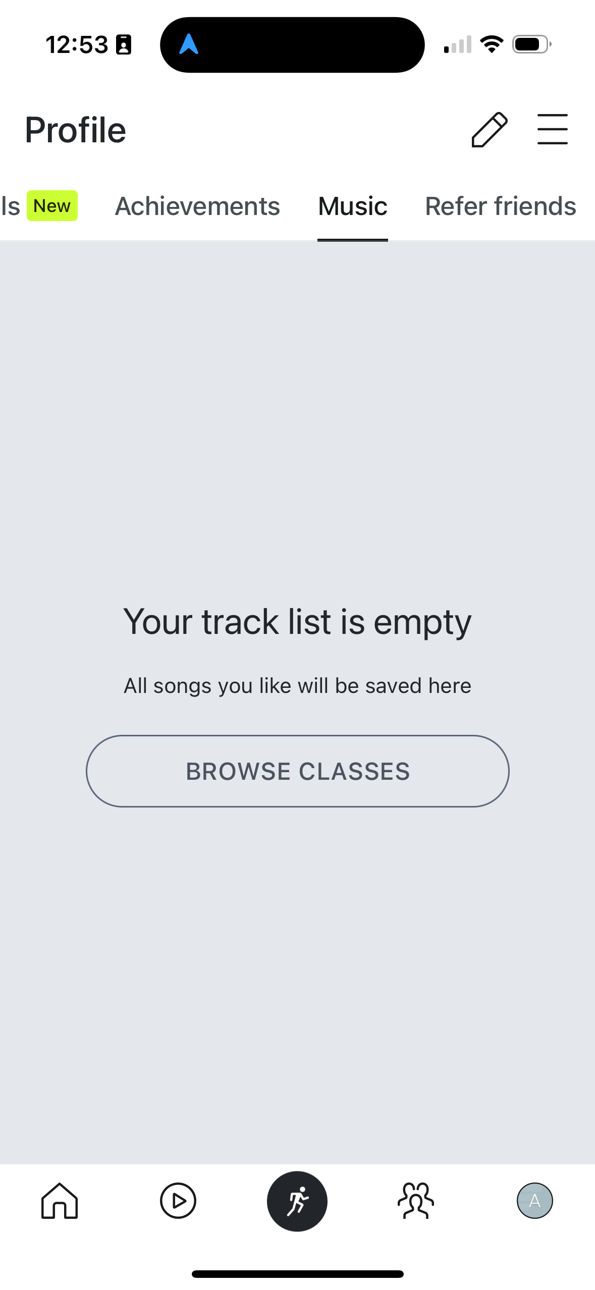 peloton empty-state screenshot