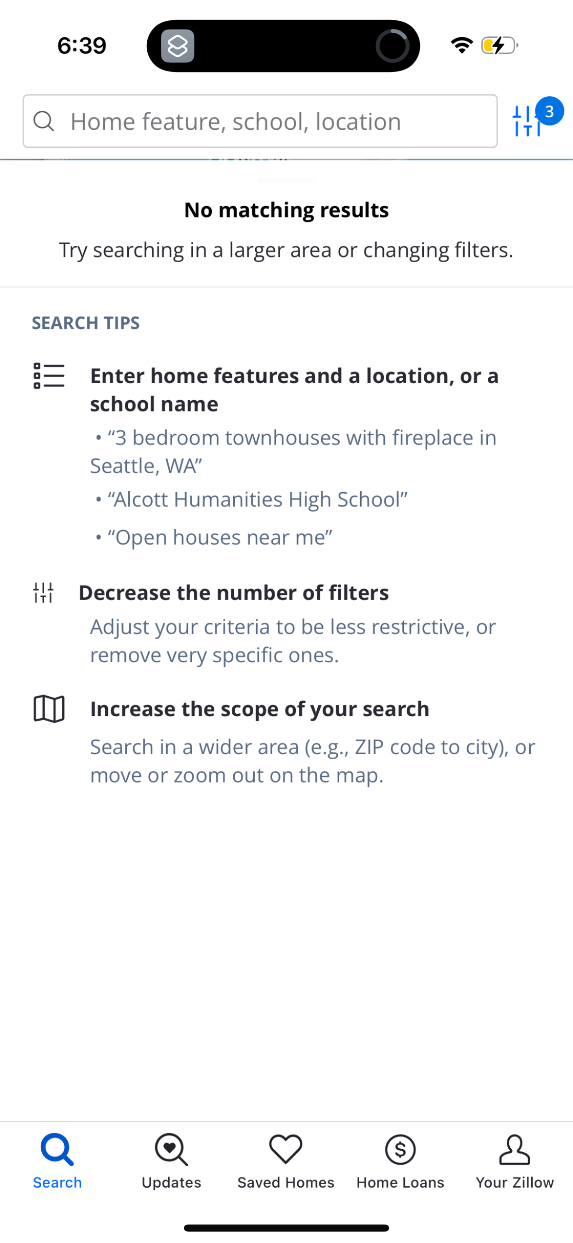 zillow empty-state screenshot