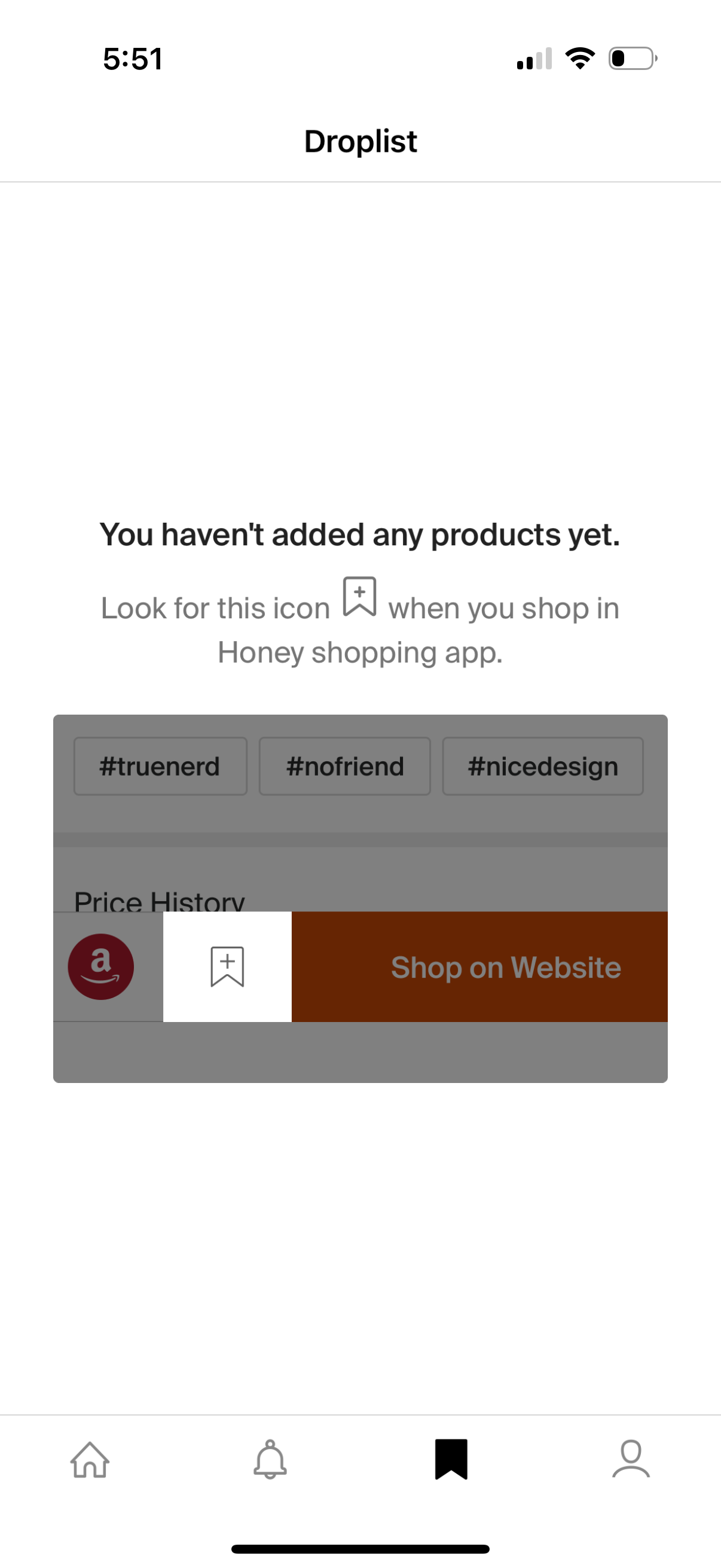 honey empty-state screenshot