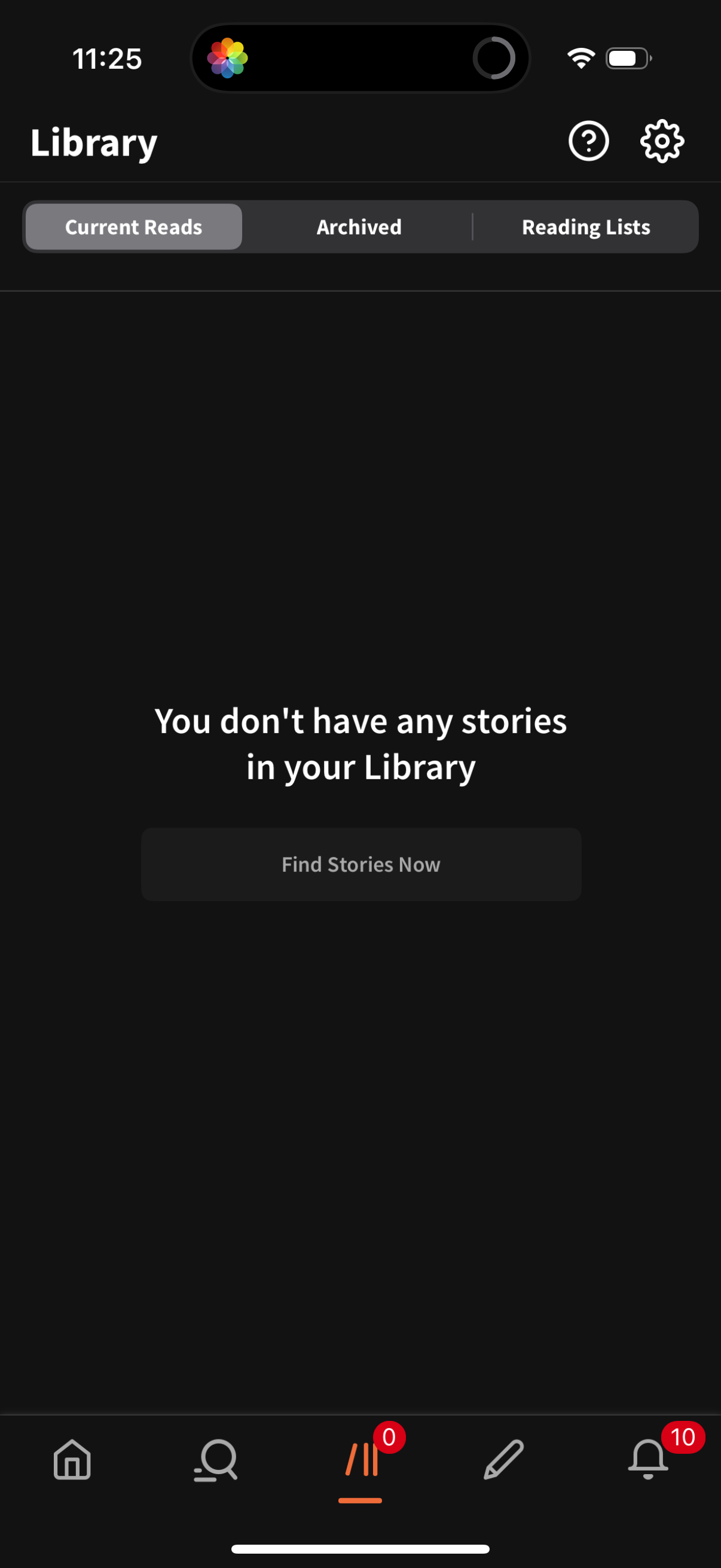 wattpad empty-state screenshot
