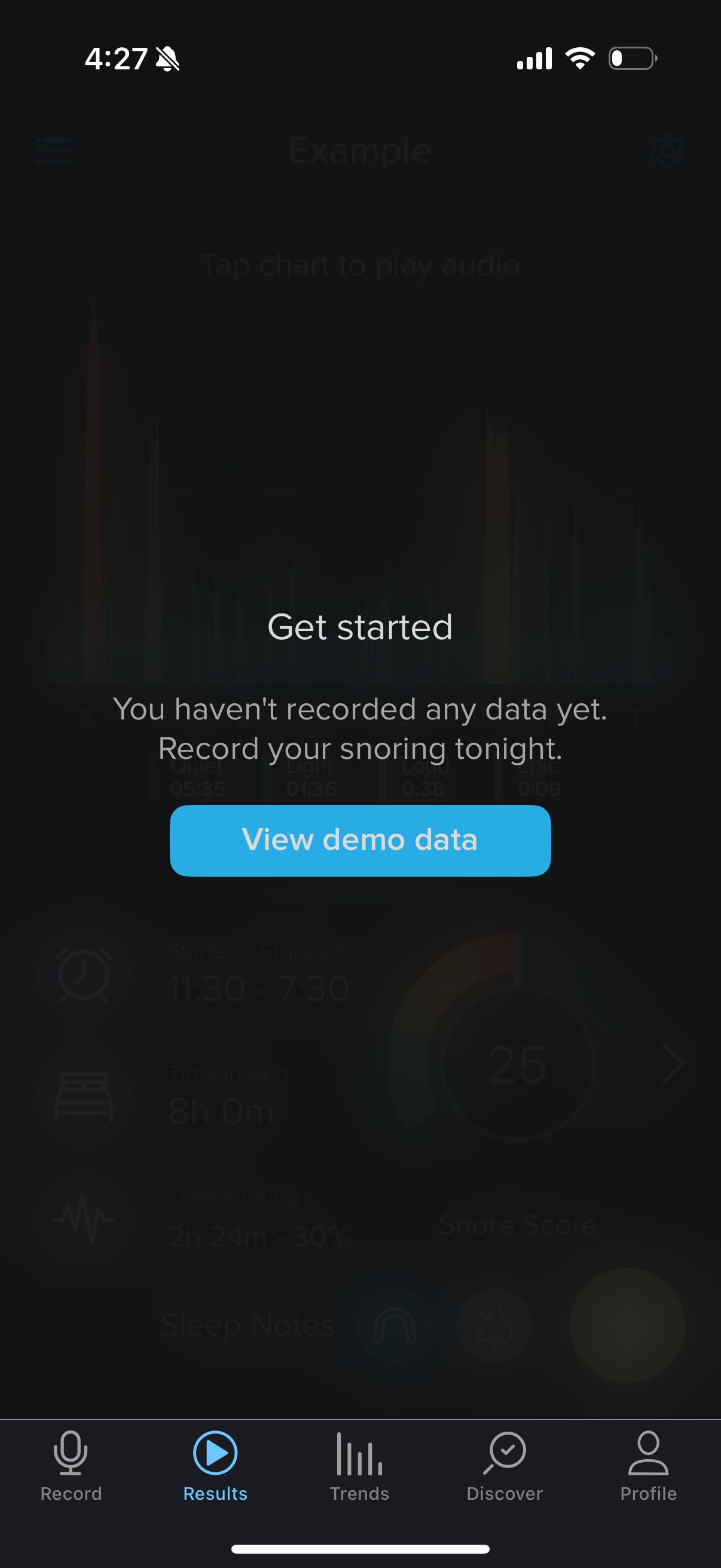 snorelab empty-state screenshot