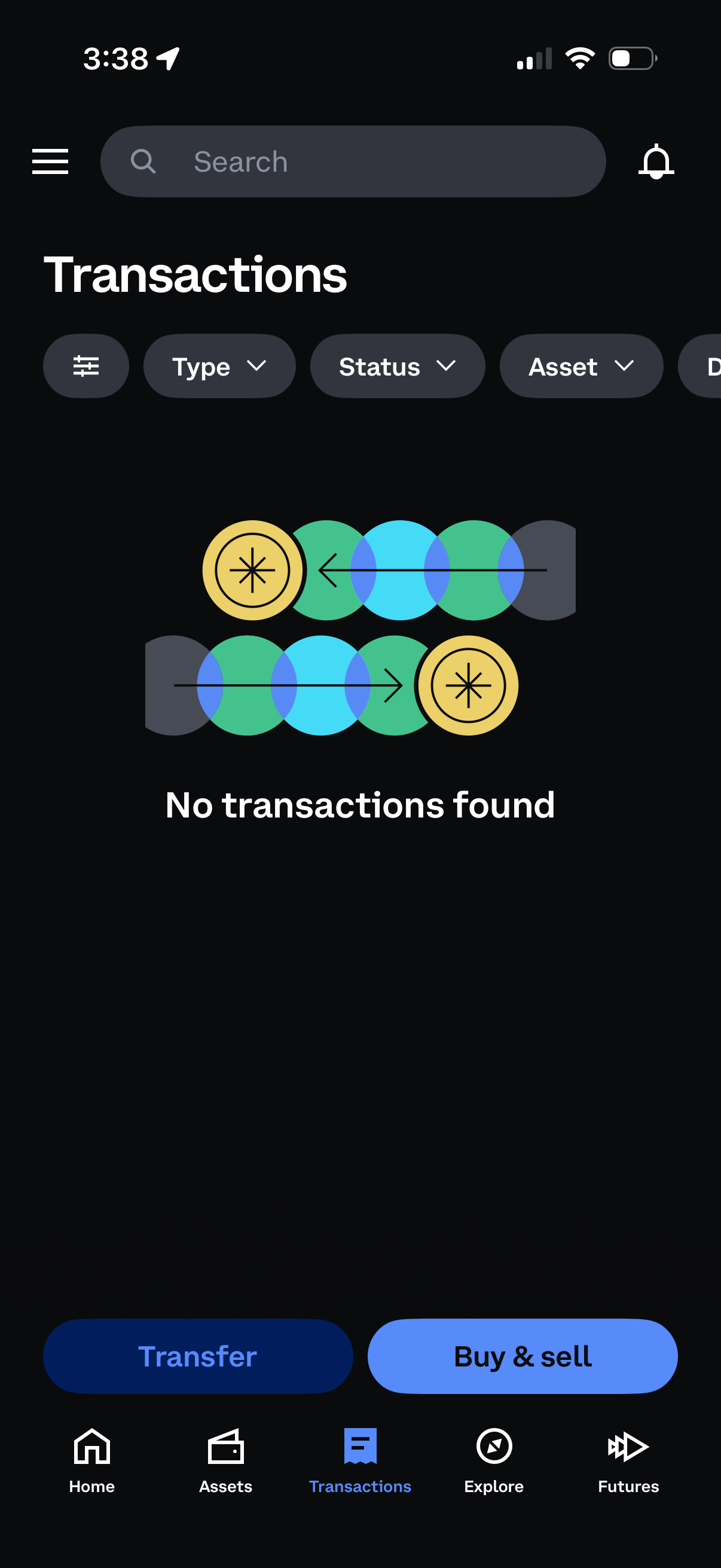 coinbase empty-state screenshot