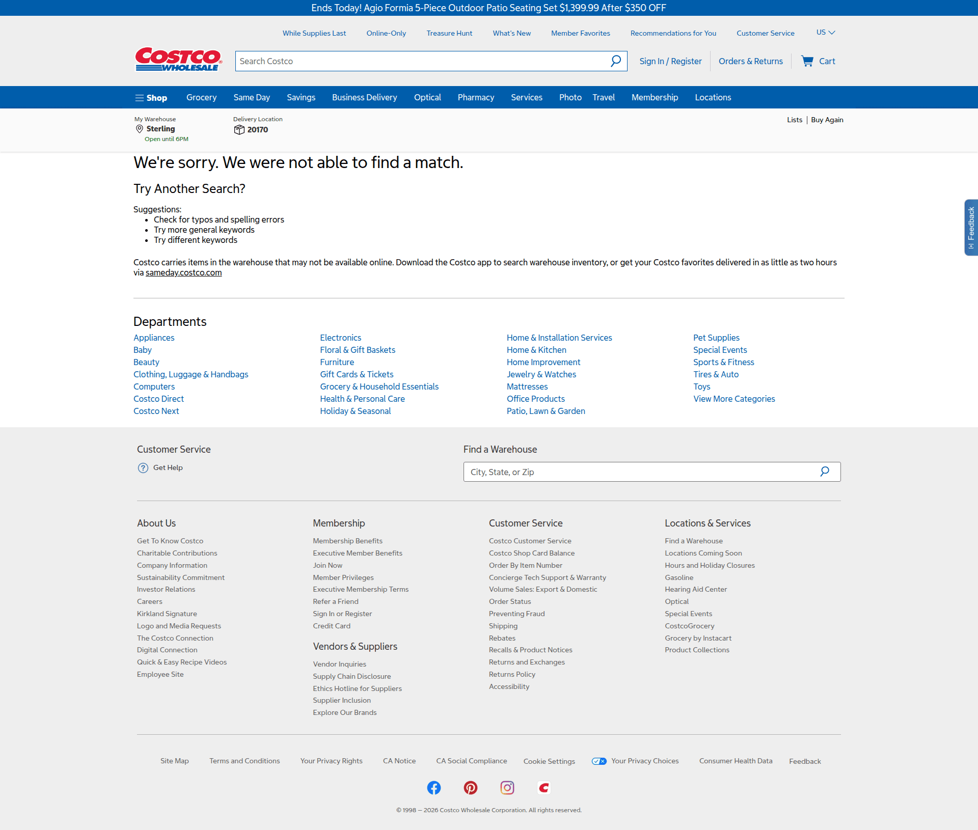 costco empty-state screenshot