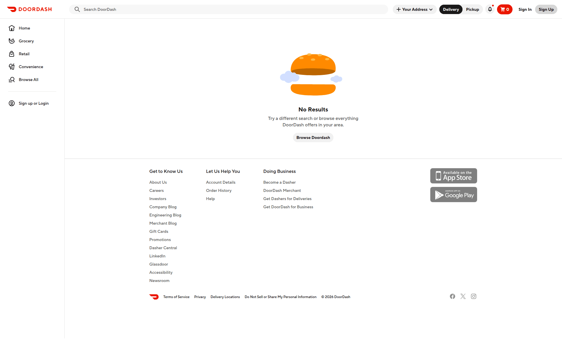doordash empty-state screenshot