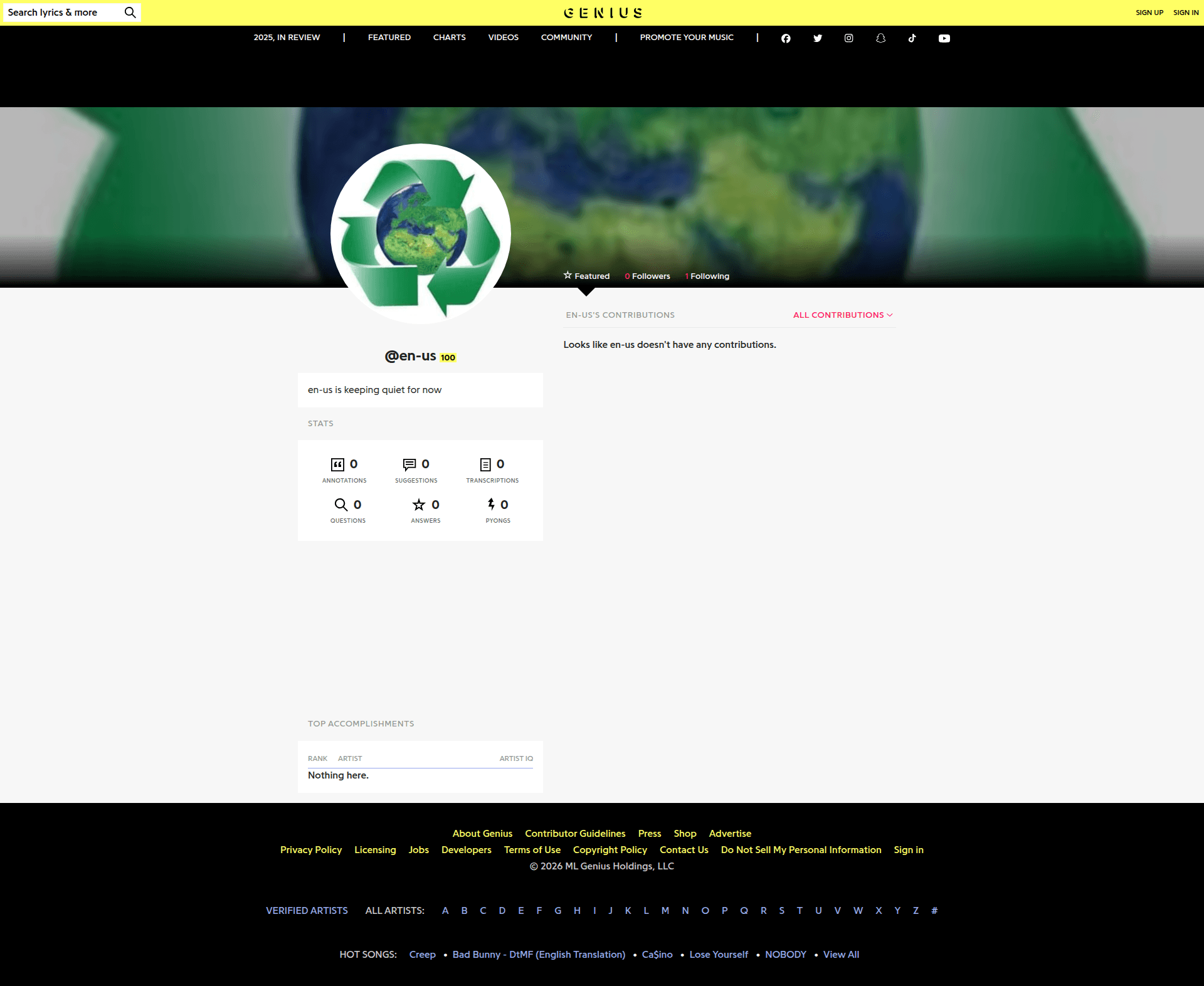genius empty-state screenshot