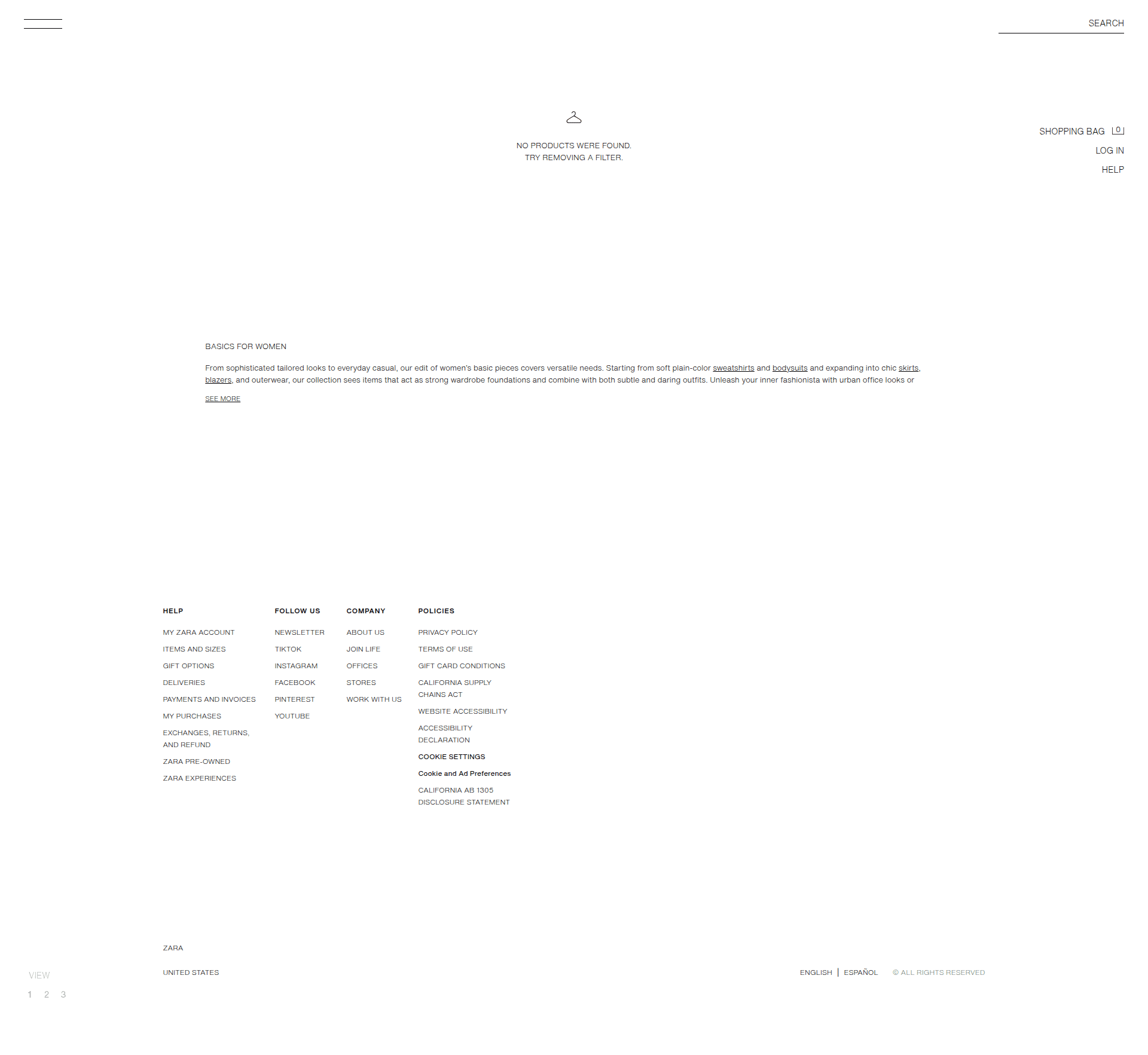 zara empty-state screenshot
