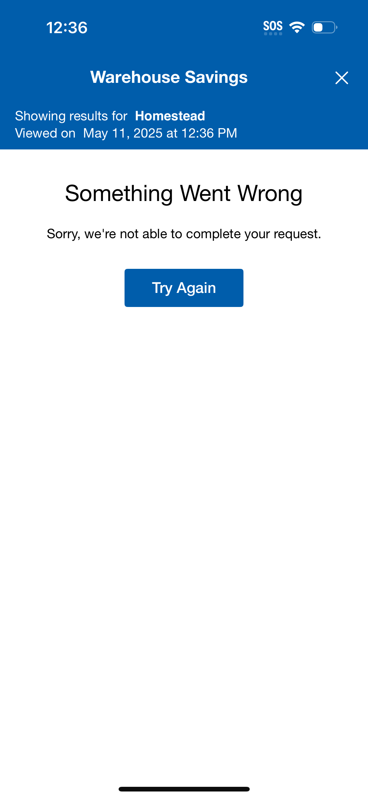 costco error screenshot