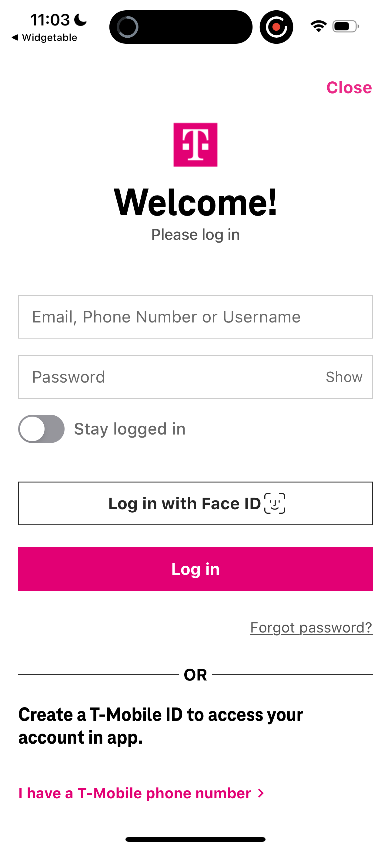 t-mobile login screenshot