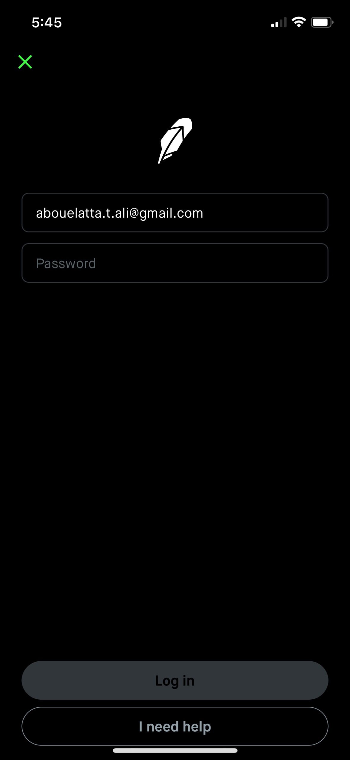 robinhood login screenshot