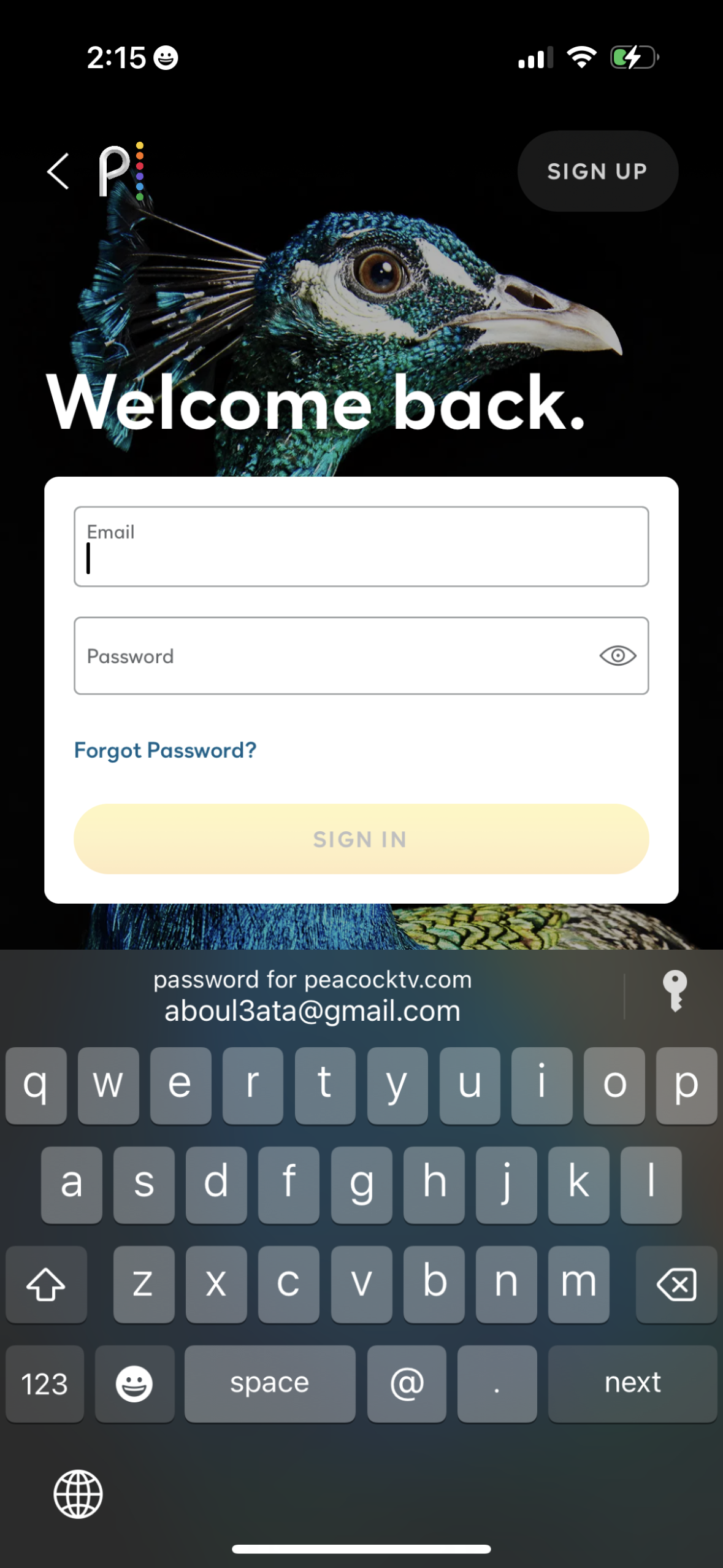 peacock login screenshot