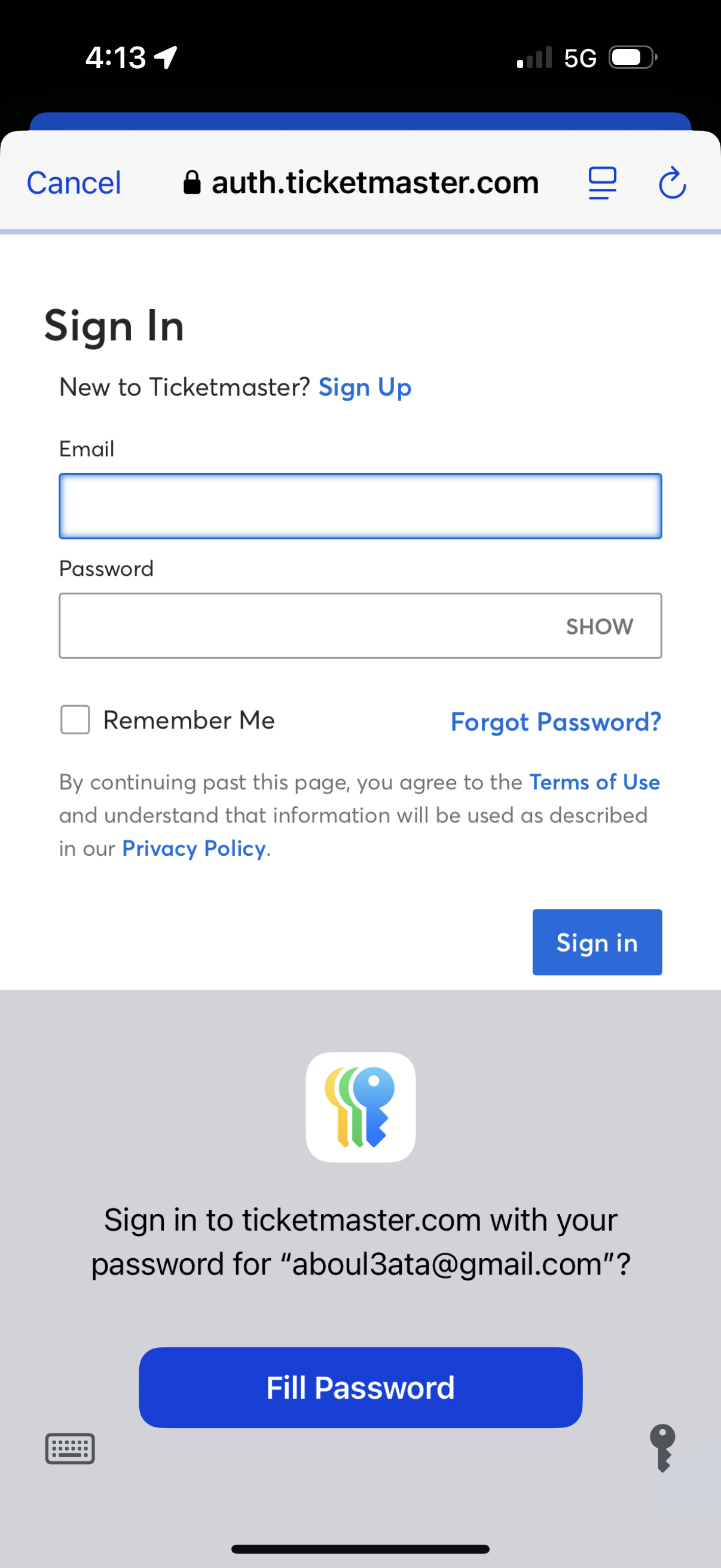 ticketmaster login screenshot