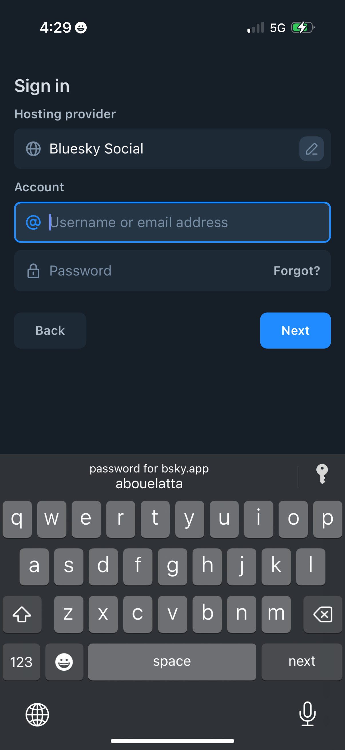 bluesky login screenshot