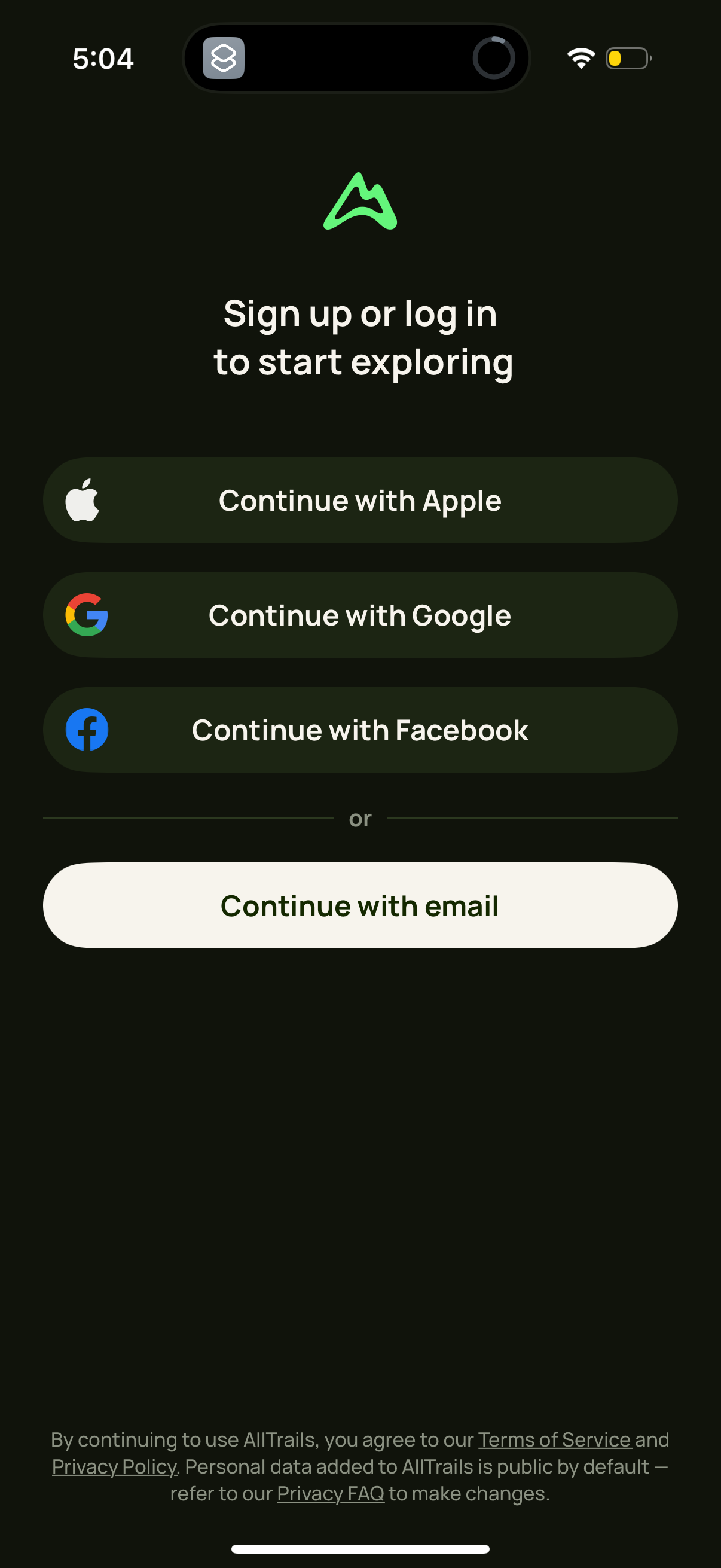 alltrails login screenshot