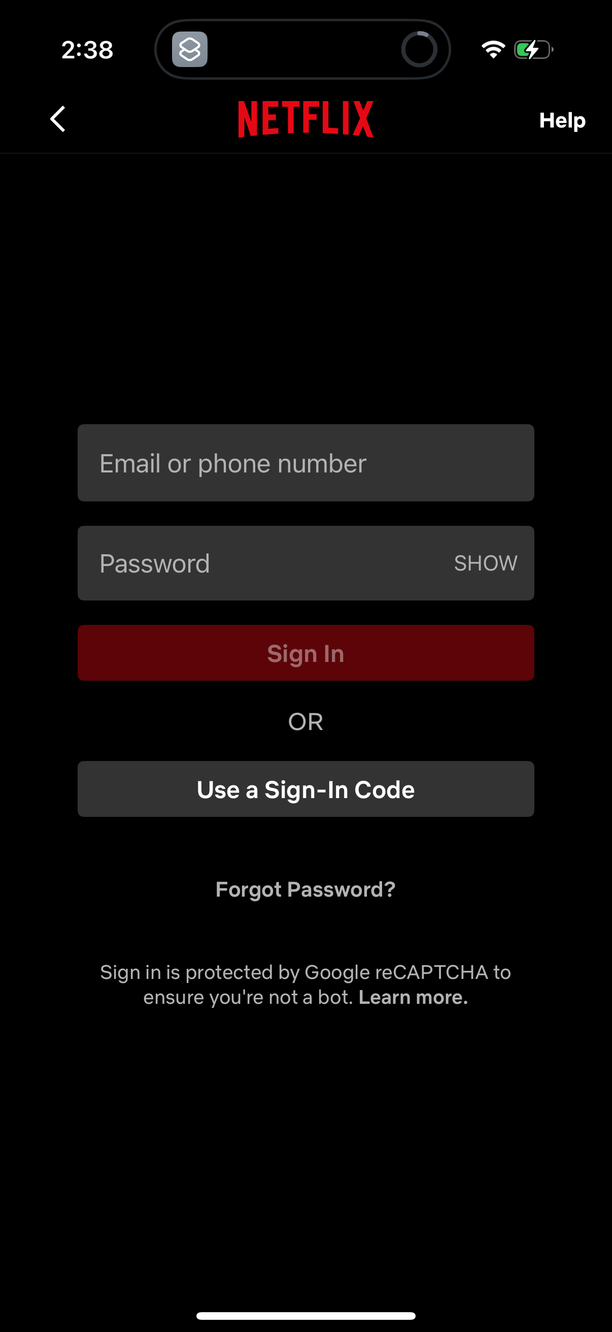 netflix login screenshot