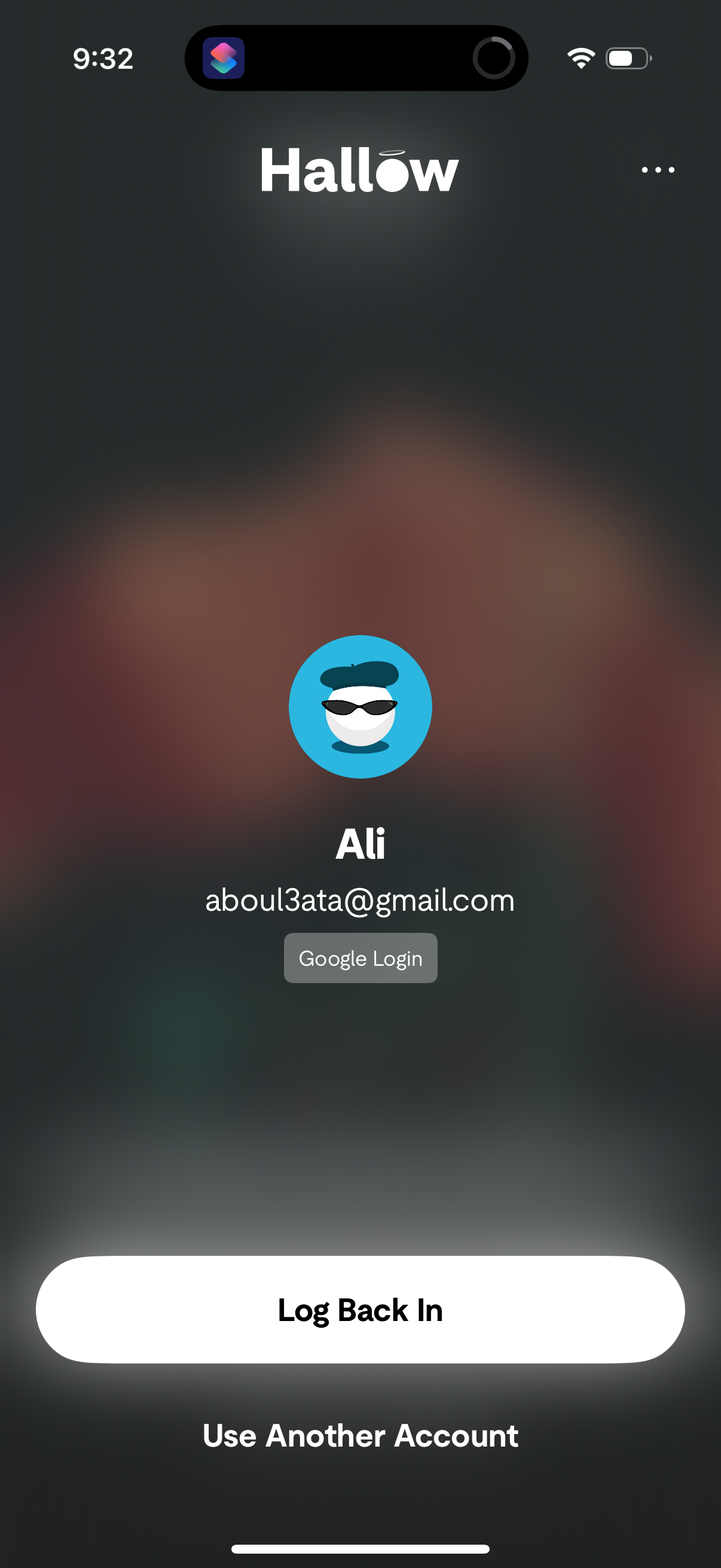hallow login screenshot