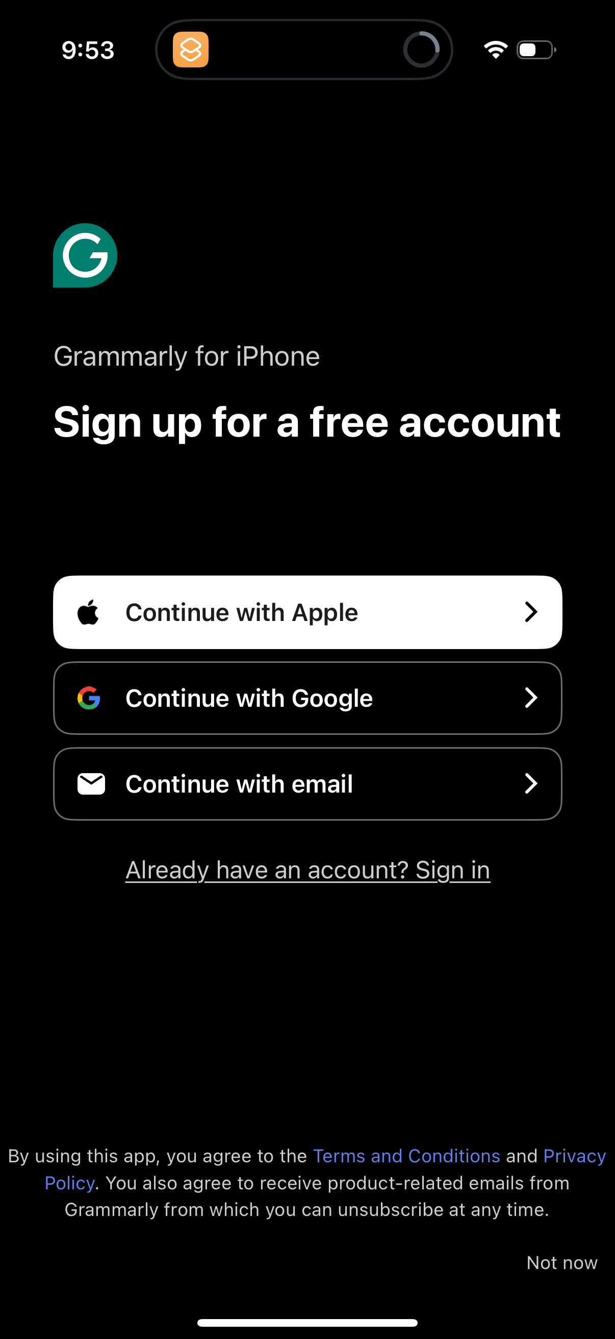grammarly login screenshot