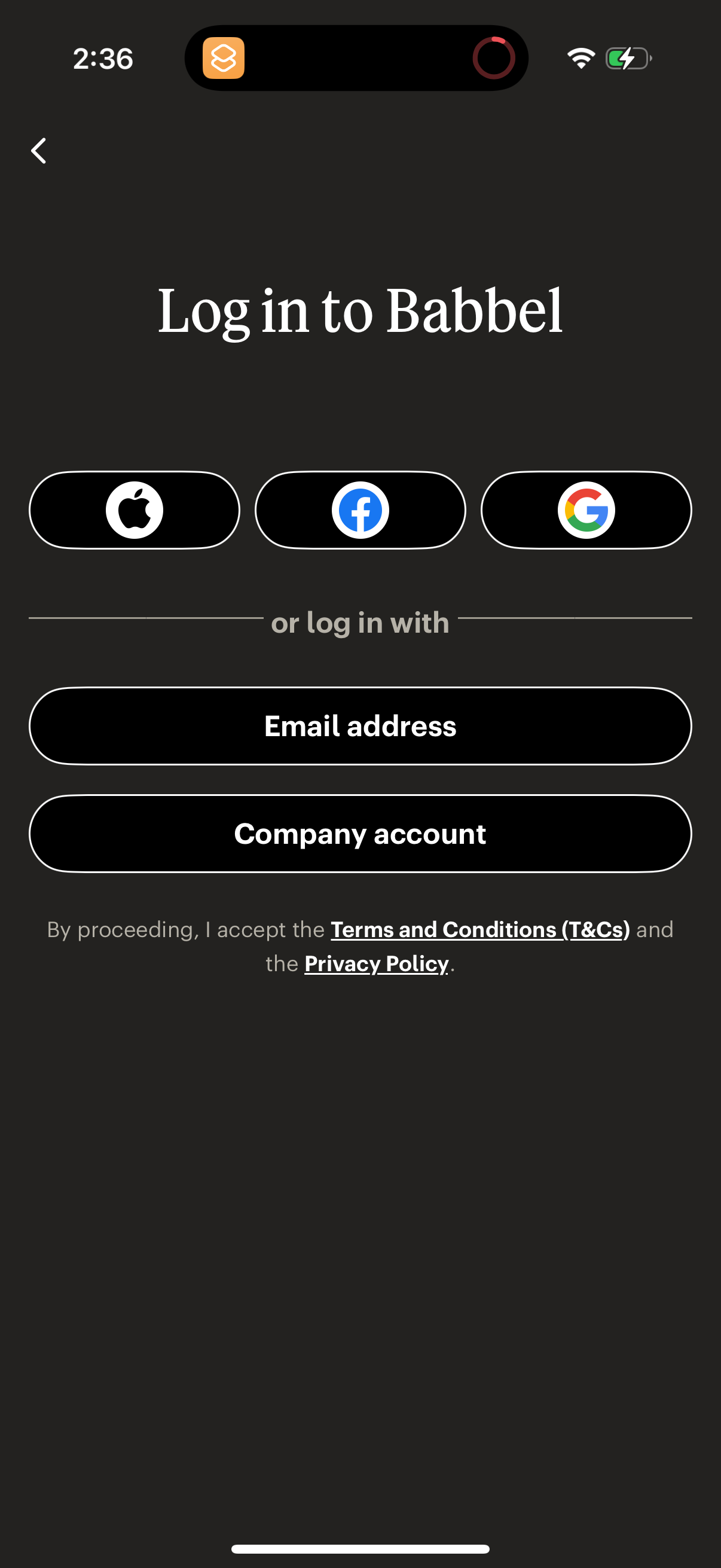 babbel login screenshot