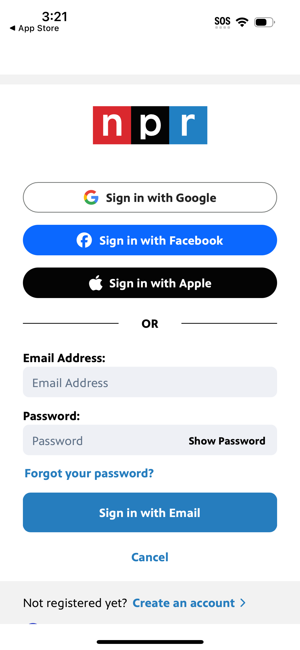 npr login screenshot