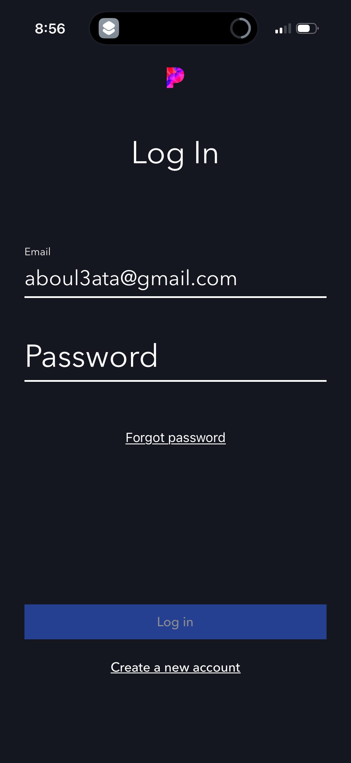 pandora login screenshot