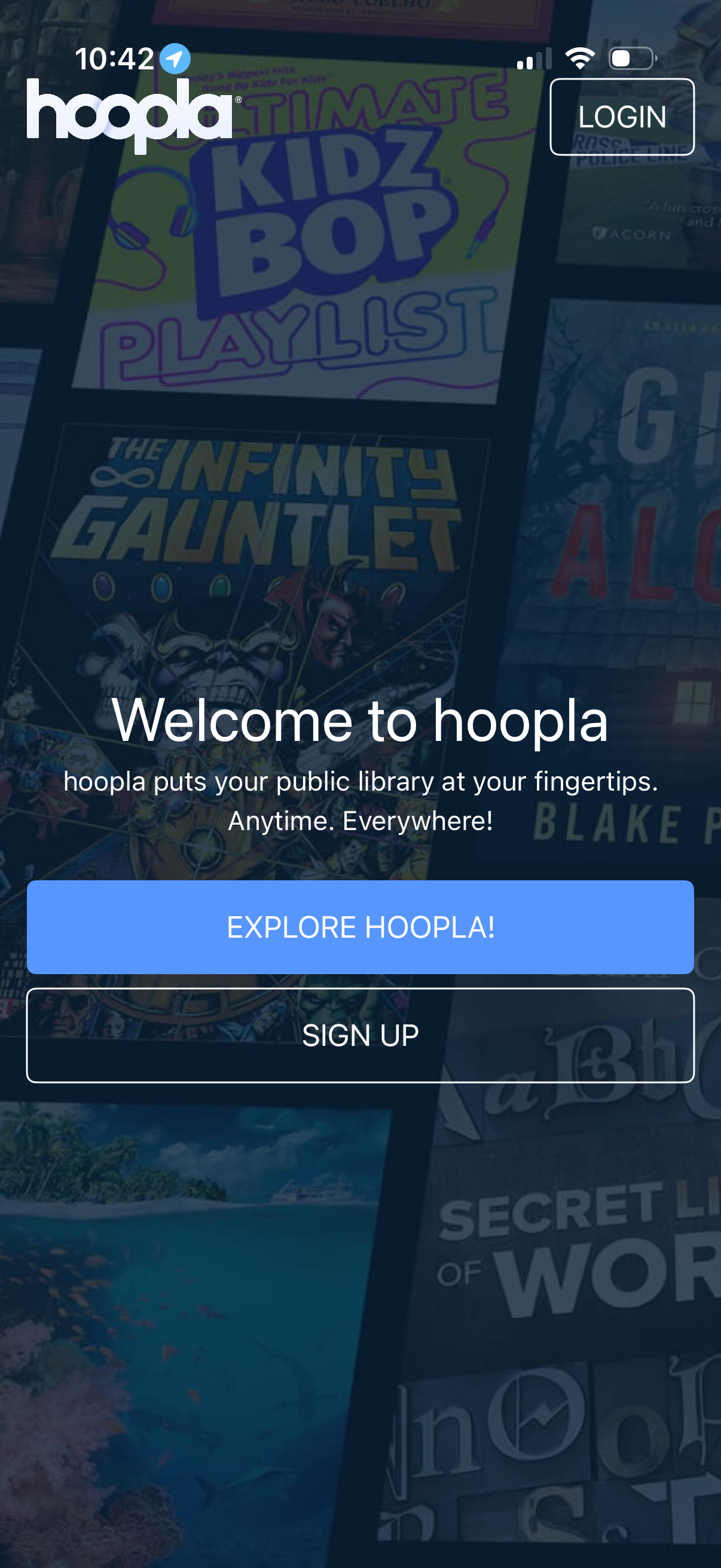 hoopla login screenshot