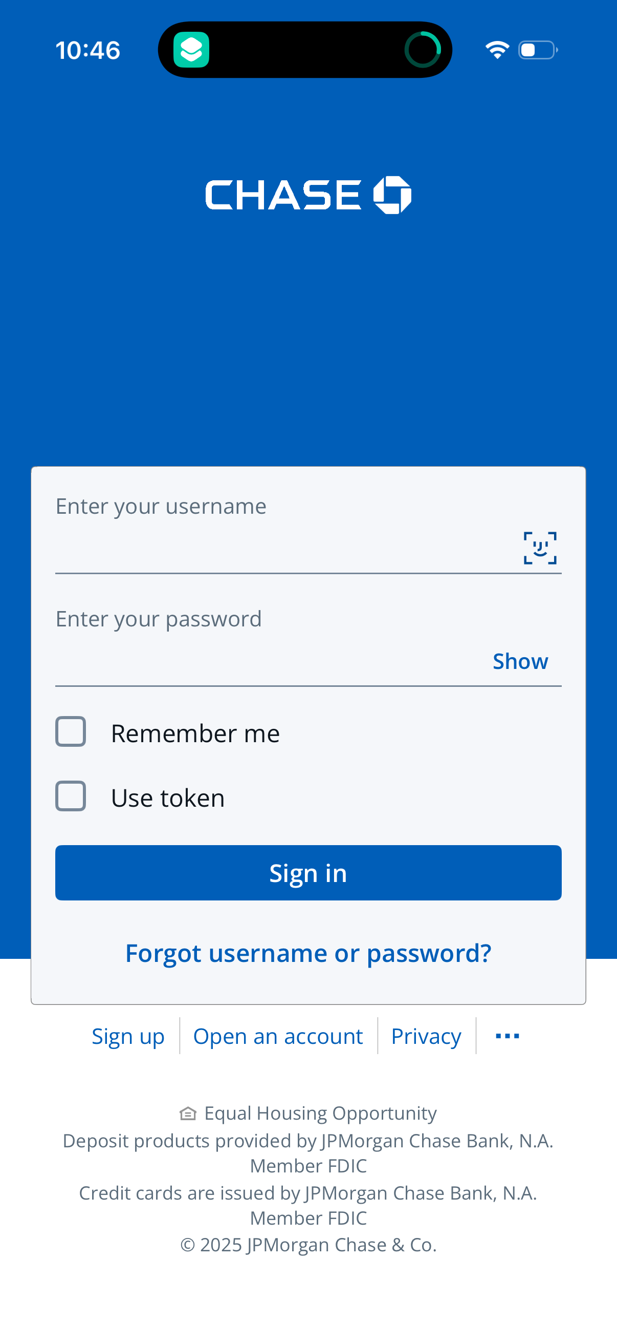 chase login screenshot