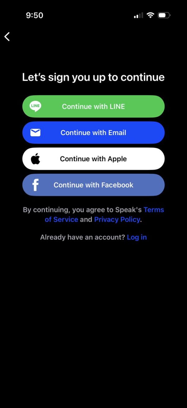 speak login screenshot