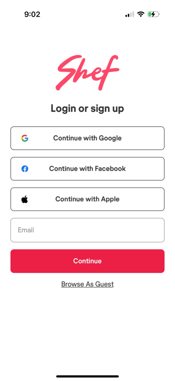 shef login screenshot