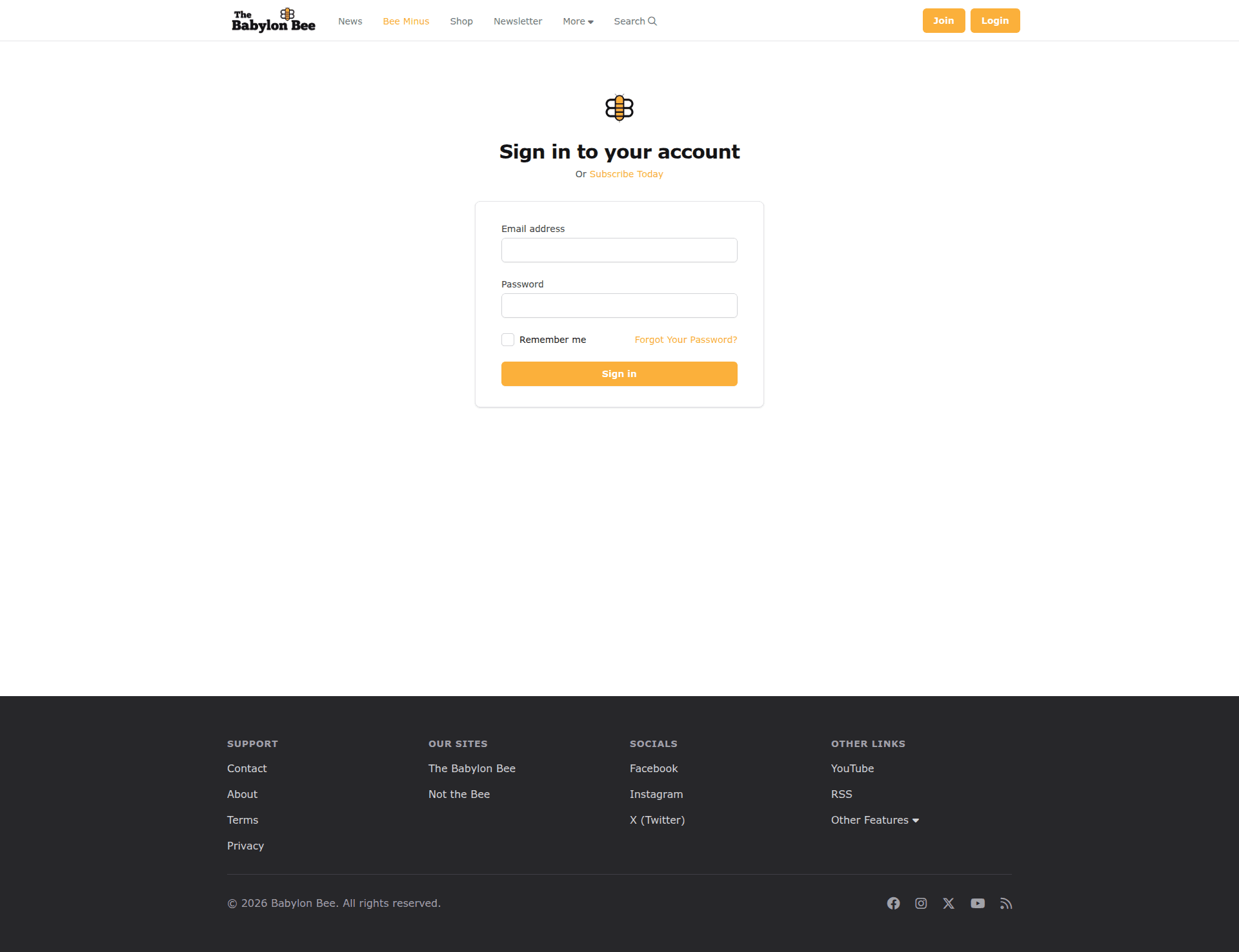 bee login screenshot