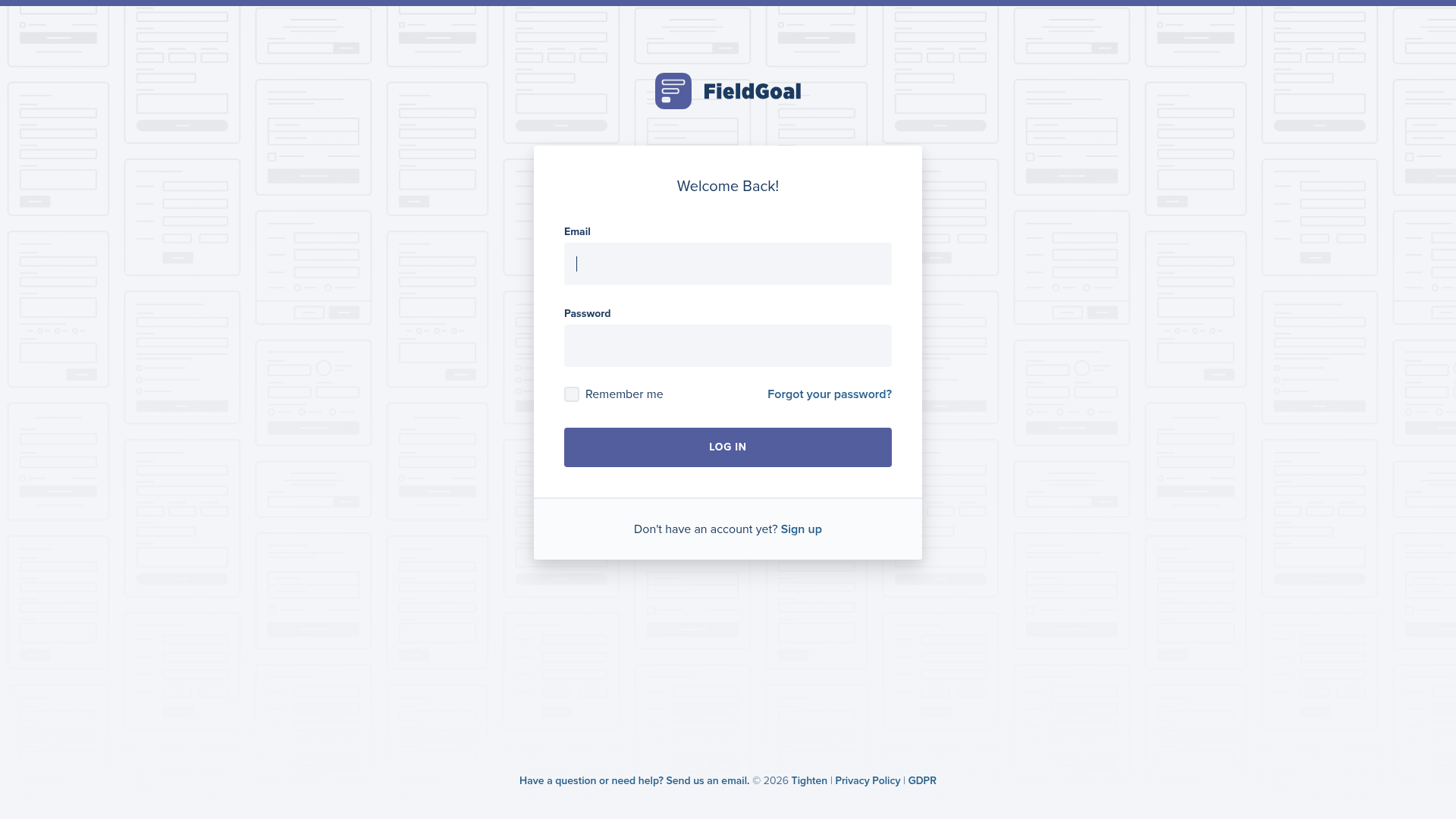fieldgoal login screenshot