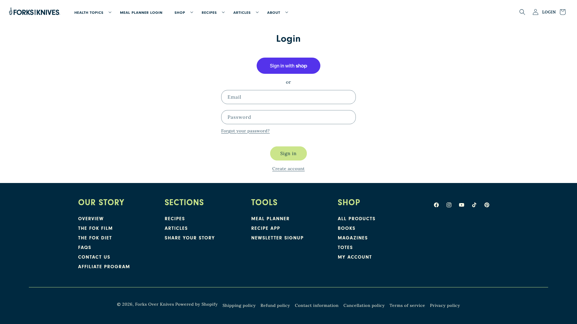 forks-over-knives login screenshot